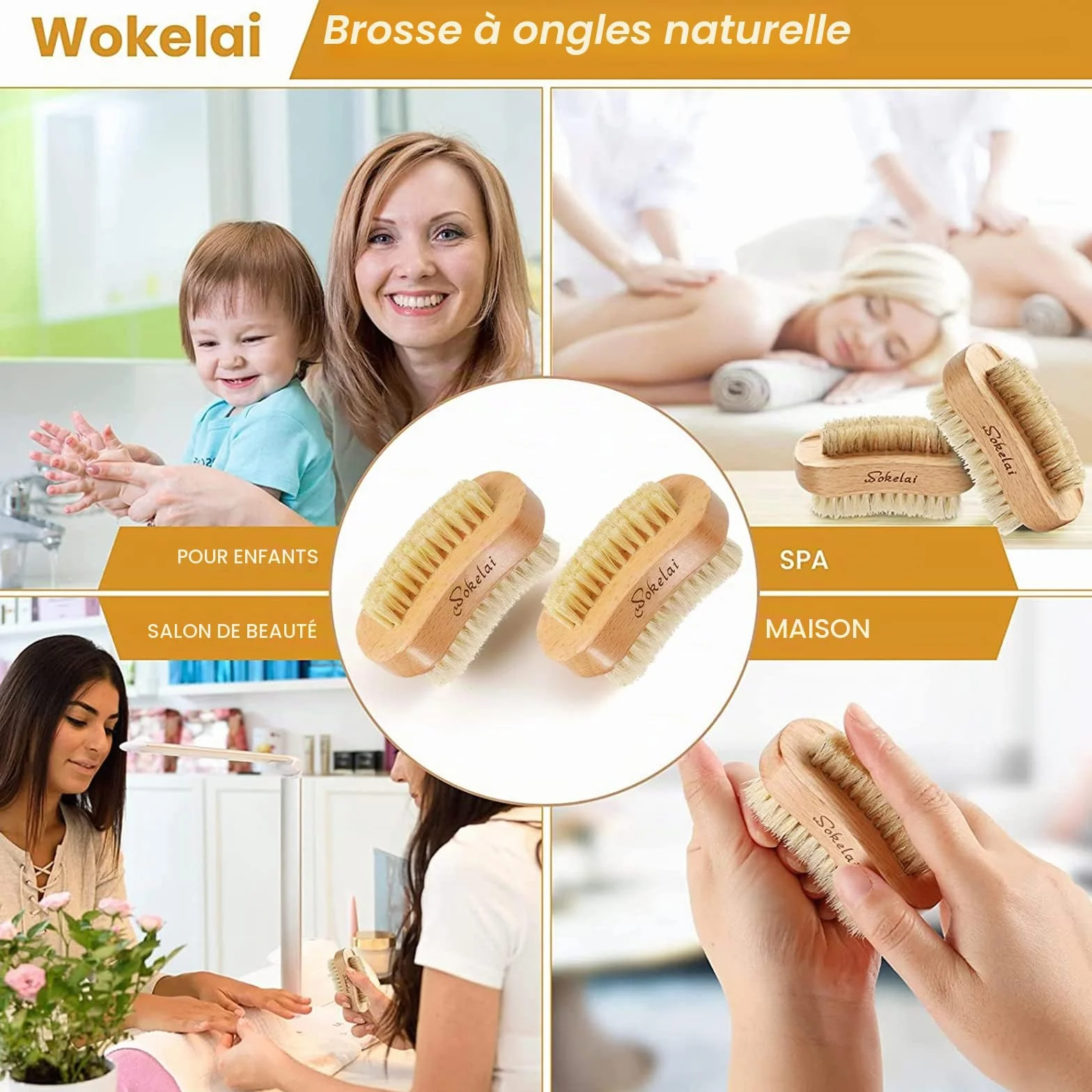 Brosses à Ongles en Bois Naturel et Sisal pour Manucure et Pédicure, Lot de 2