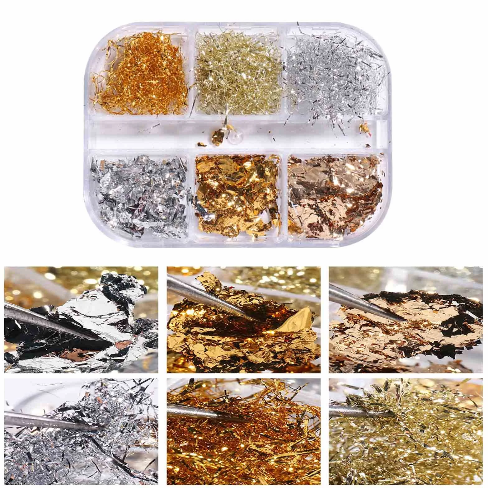Paillettes Flocons de Feuille d'or Nail Art Holographique 2Pcs Gold Leaf Paper Metallic Foil Flakes Or Argent Cuivre