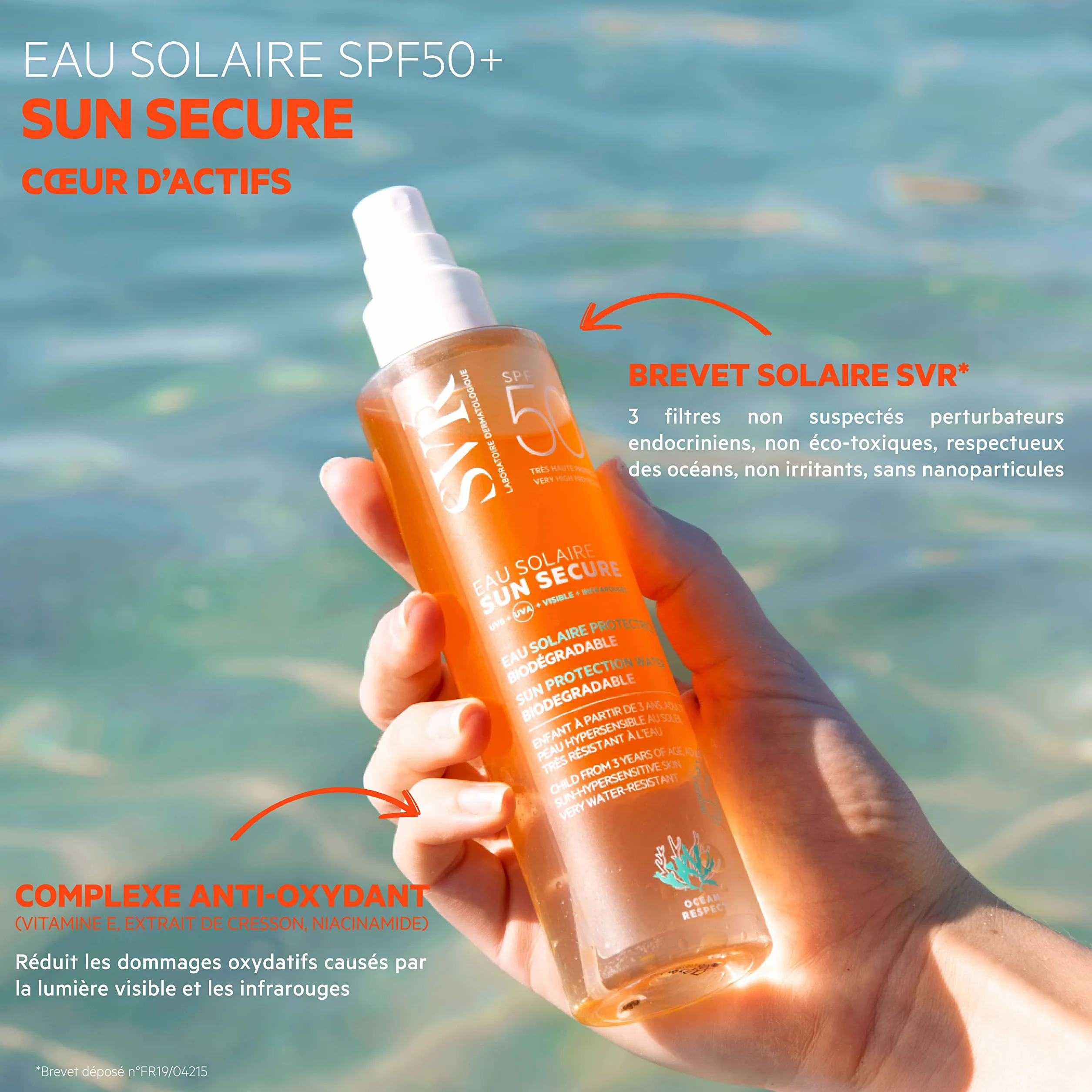 SVR Sun Secure Eau Solaire SPF50+ 200 ml Très haute protection UVA UVB Niacinamide Vitamine E