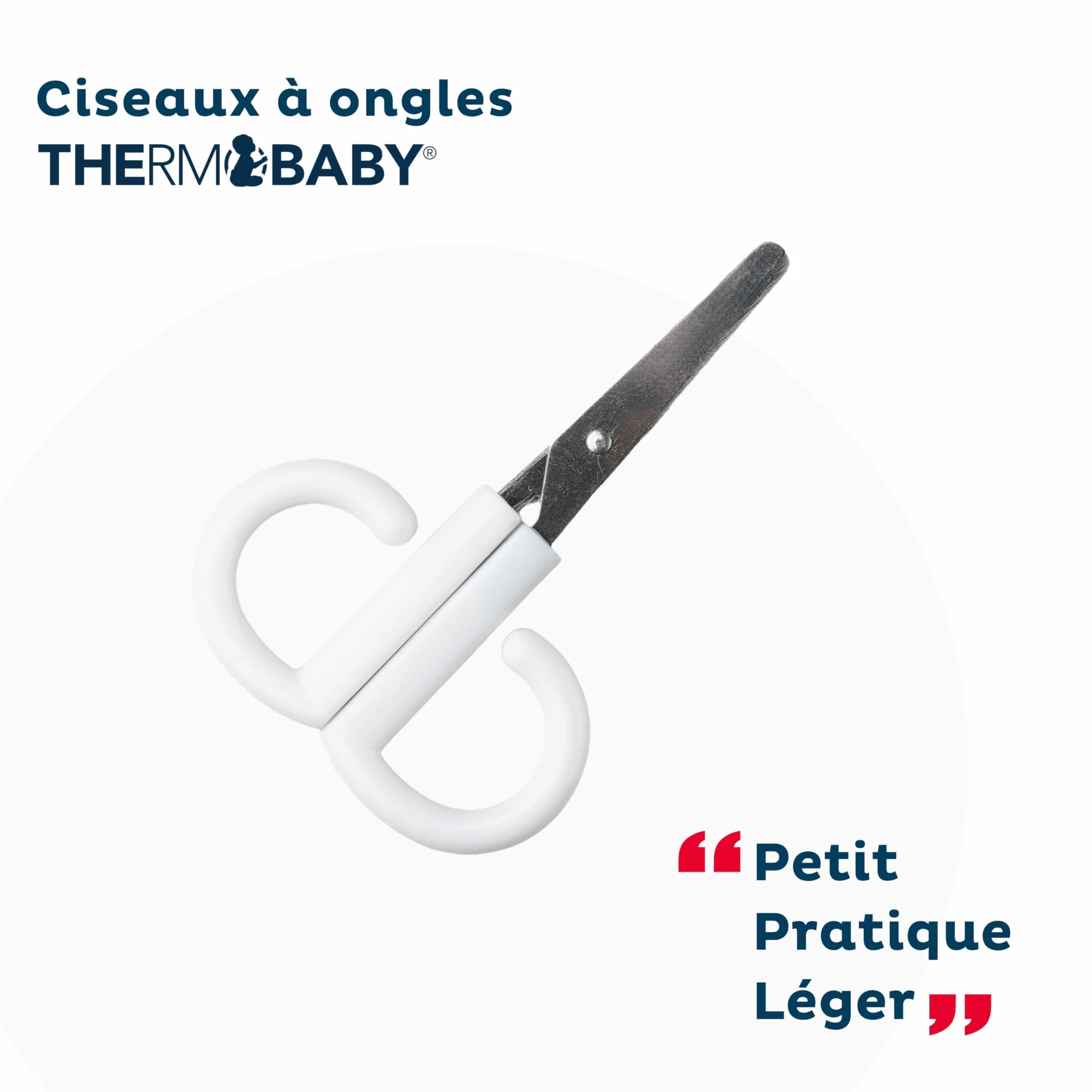 THERMOBABY Ciseaux à Ongles Bébé Lames Inox Arrondies Poignée Ergonomique Nouveau-Né