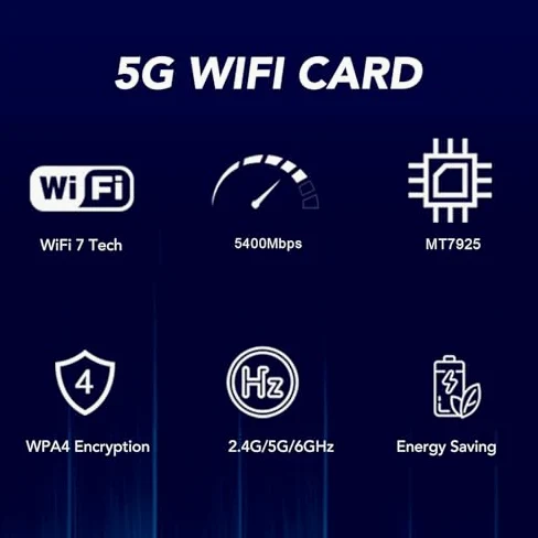 Carte WiFi PCIe WiFi 7 MT7925 Pro, Adaptateur Réseau sans Fil Tri-Bande 2,4 G/5 G/6 G, 5400 Mbps, Bluetooth 5.3, Double Antenne 8 DB, PCIe x1