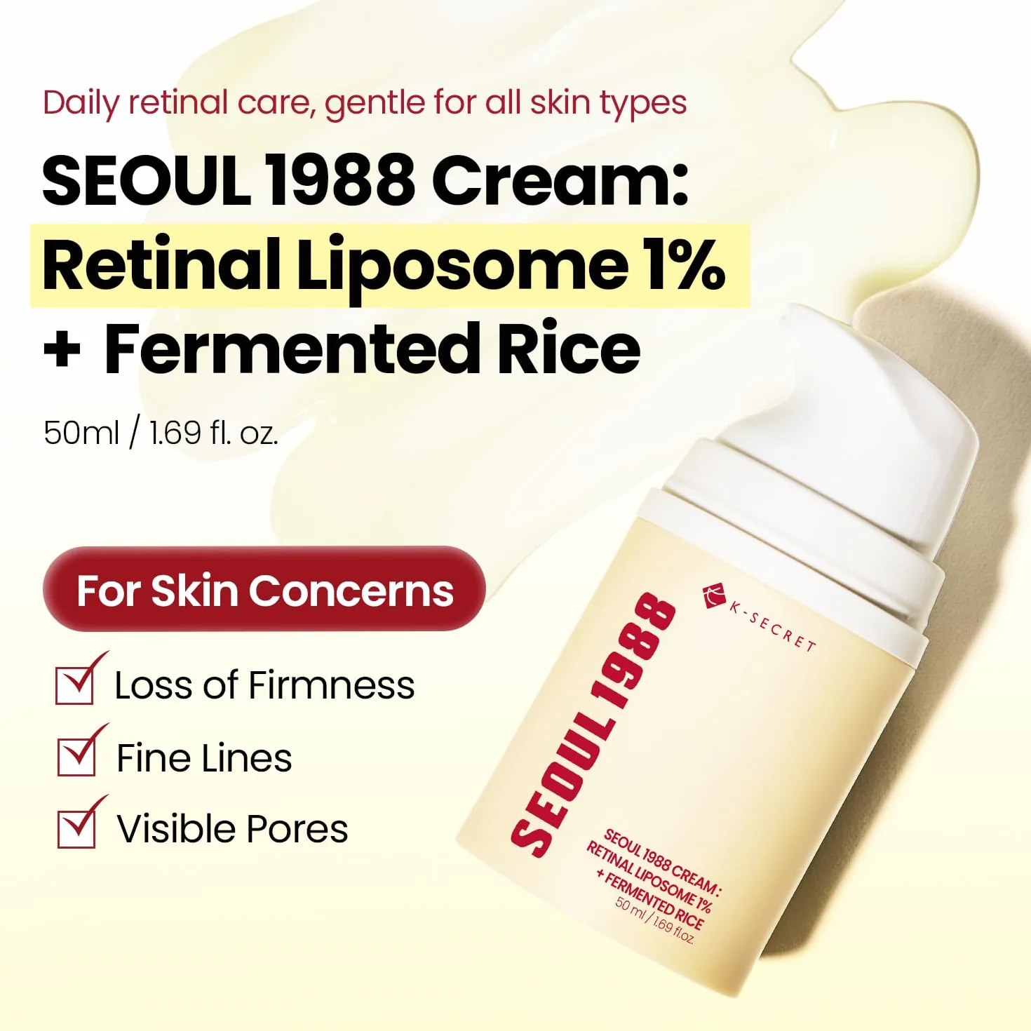 KSECRET SEOUL 1988 Crème visage anti-âge 1% liposome rétinien riz fermenté 50 ml