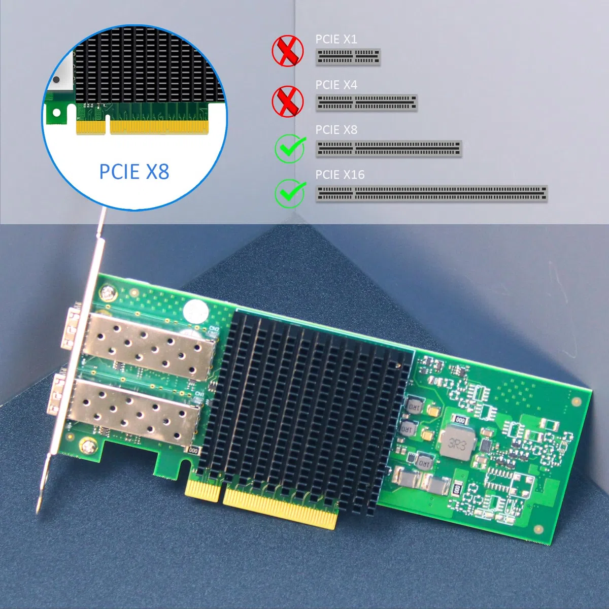 GLOTRENDS ST7443 Adaptateur réseau Serveur PCIe 3.0 x8 Double Port 25GbE SFP+, Puce Broadcom BCM57414, RDMA (RoCE), SR-IOV, pour Le Cloud et Le HPC