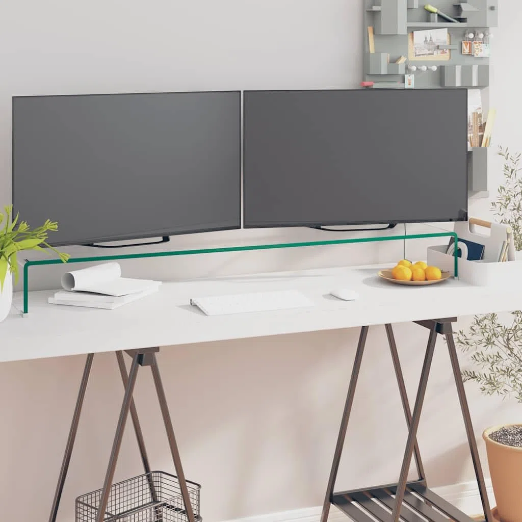 Leasha Rehausseur Écran PC Bureau, Réhausseur d'Écran Support de Moniteur 120x30x13 cm verre transparent