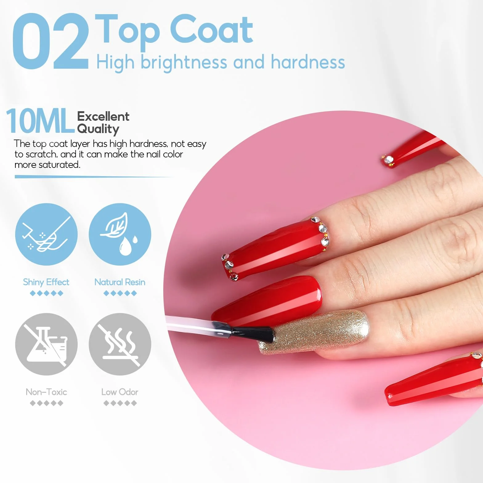 COSCELIA Base et Top Coat Vernis Semi Permanent Set 2x10ML No Wipe Nail Art Gel