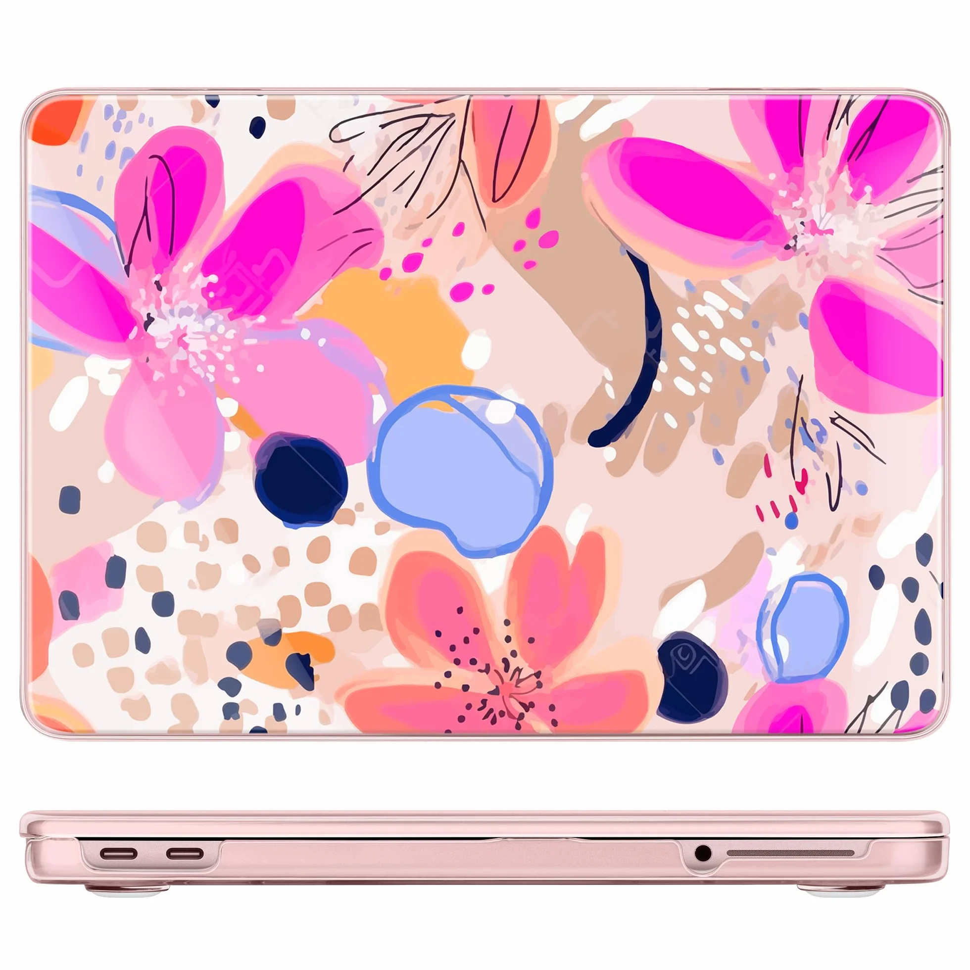 Coque rigide compatible MacBook Neo 13" 2026 A3404 A18 Pro Touch ID plastique motif floral avec protecteurs clavier écran bouchons poussière