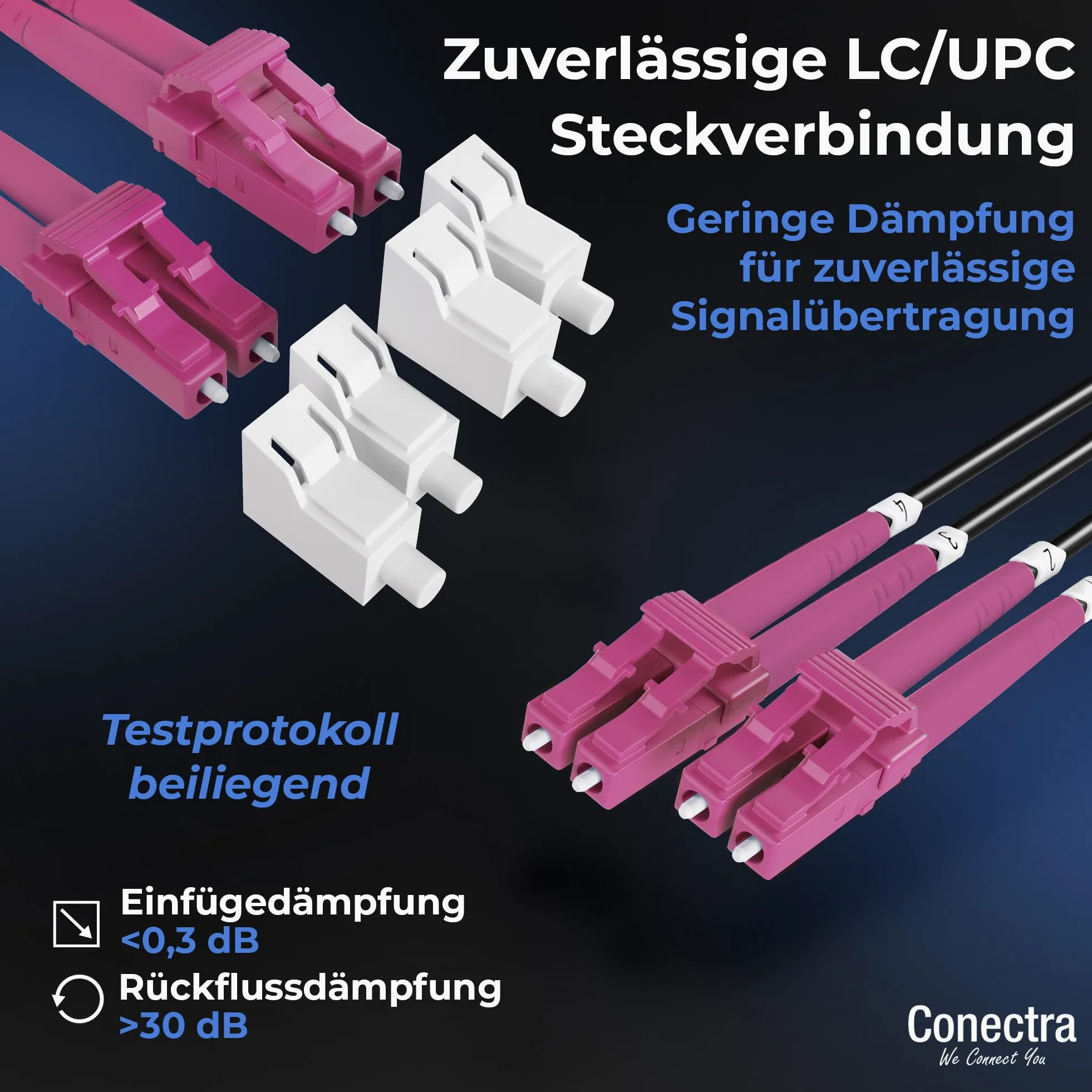 40m Câble Fibre Optique Blindé 4 Brins OM4 LC/UPC ⌀4mm | Multimode 50/125µm, Jarretière Rallonge Cordon, Breakout sans Épissures, Intérieur/Extérieur, Noire, LSZH