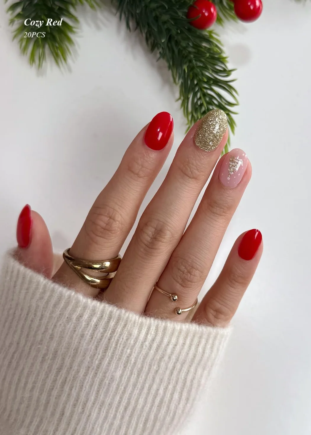 AutyaMee Lot de 20 bandelettes de gel semi-durcies sapin de Noël autocollants UV rouge douillet