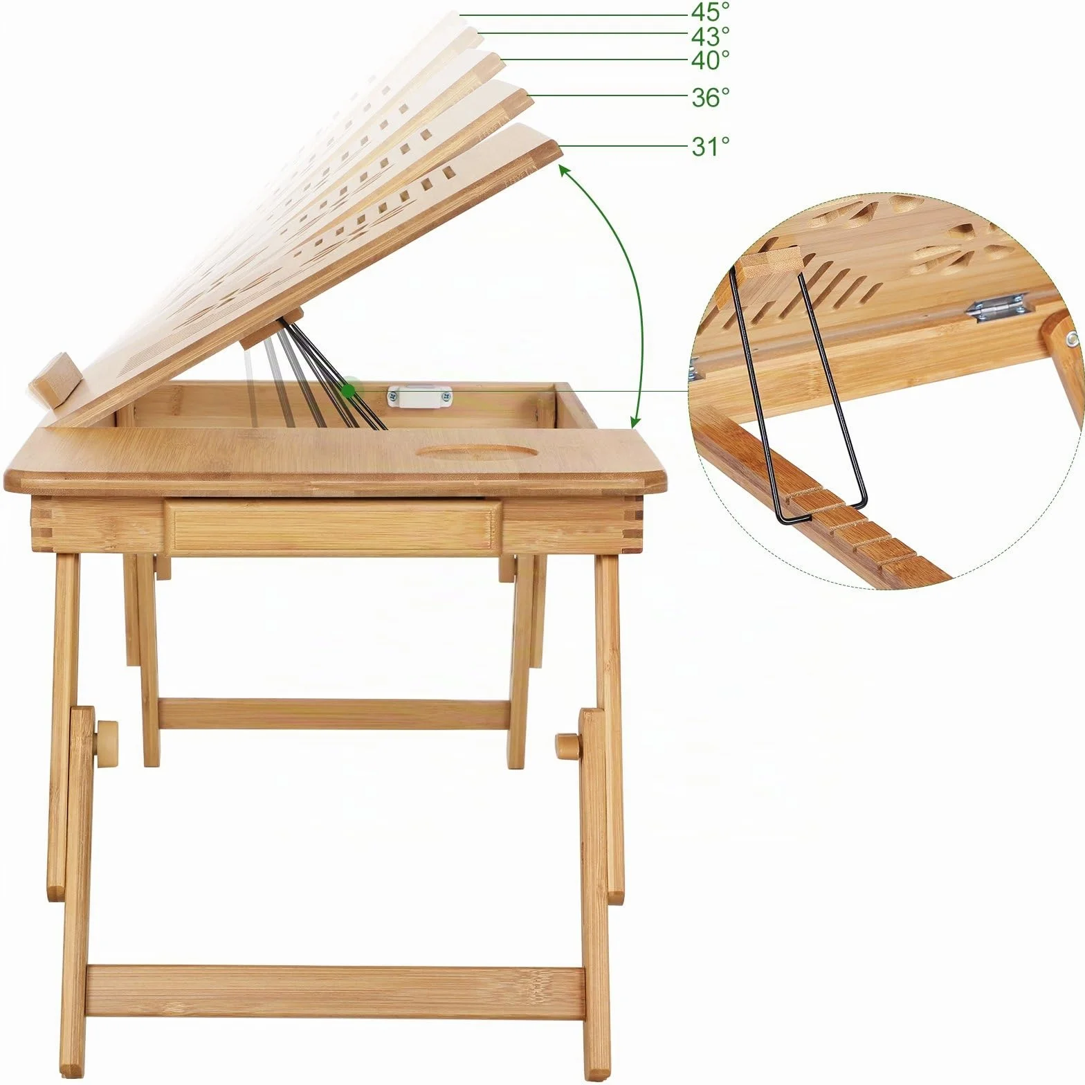 SONGMICS Table de lit pliable en bambou pour PC portable 55 x 35 x 29 cm