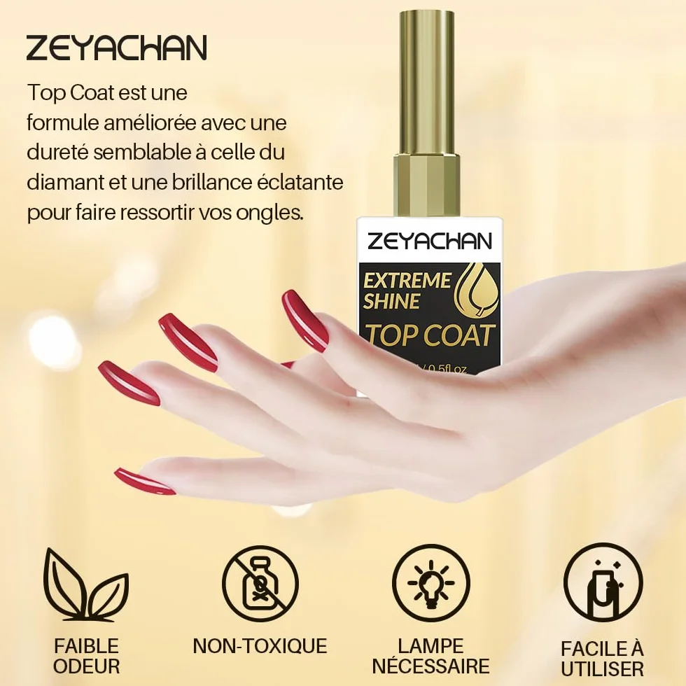 Top Coat Semi Permanent Brillant 15ML No Wipe UV Gel Nail Polish Longue Tenue Qualité Salon