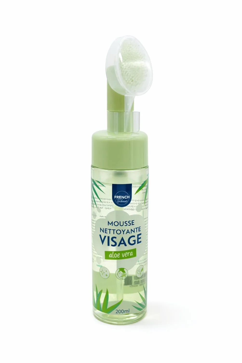 Mousse Nettoyante Visage Aloe Vera 200ml Brosse Intégrée Nettoie Démaquille Purifie