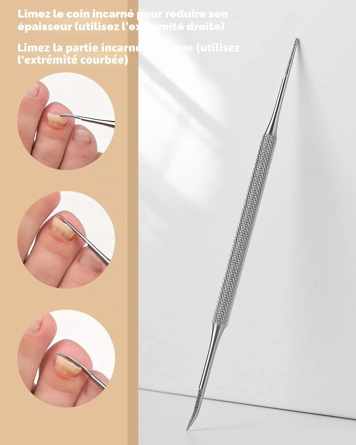 BEZOX Excavateur ongles acier inoxydable 16.5cm lime ongles incarné 13.4cm instrument double extrémité