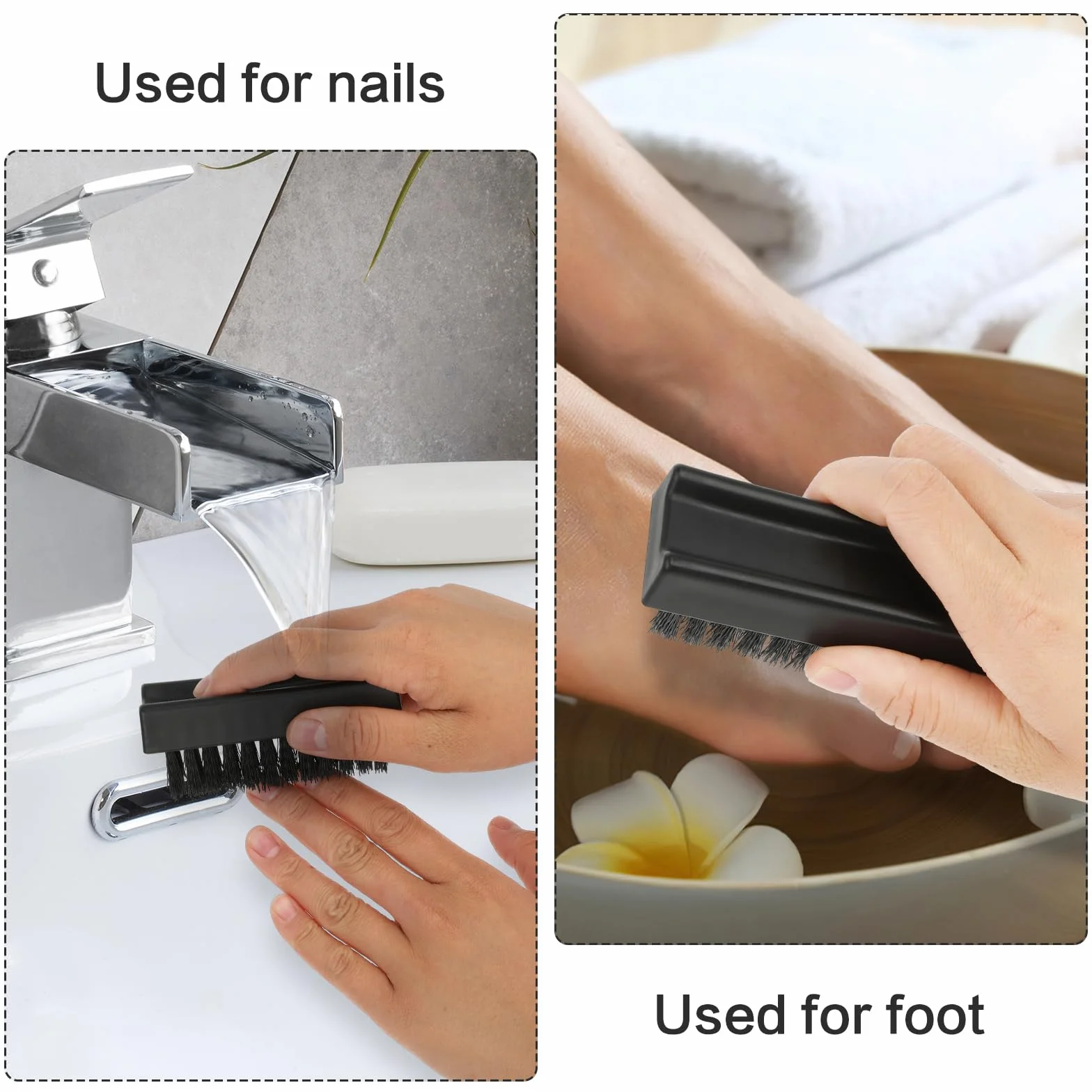 Amabro Lot de 2 brosses à ongles pour les mains, brosse à récurer à poils rigides noirs