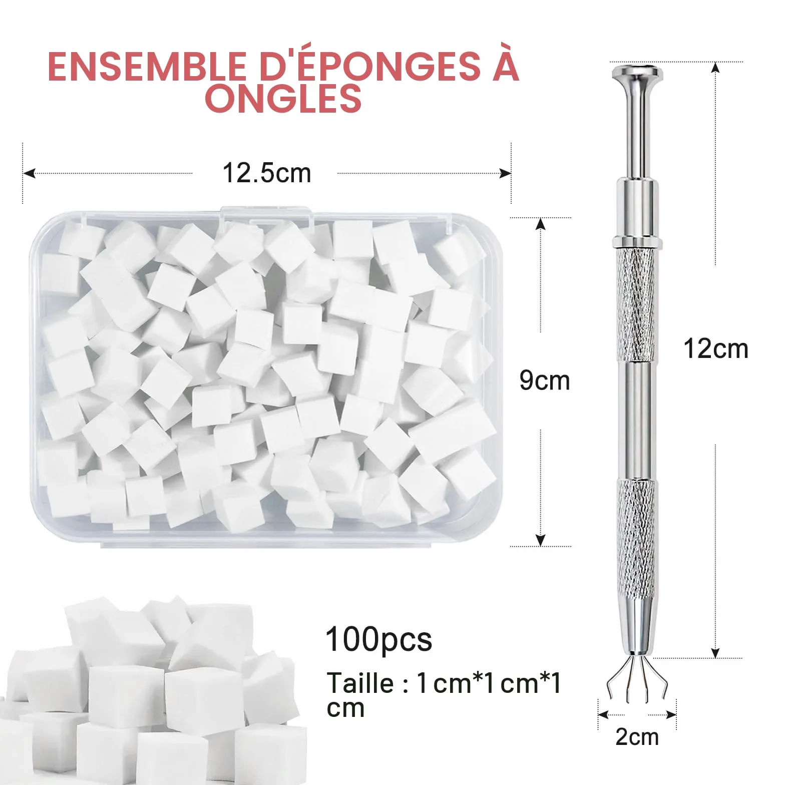 Qufiiry 100 PCS Nail Art Éponge Dégradé avec Pince Métallique Babyboomer Ongle