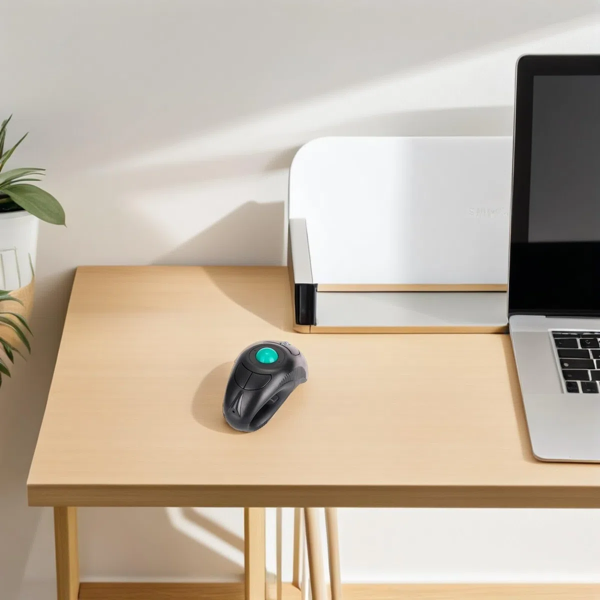 Healeved Souris sans Fil Portable à Trackball 2.4ghz Port USB, Forme Dauphin en Plastique, 5 Boutons, Commande par Pouce, Compatible Ordinateur Portable