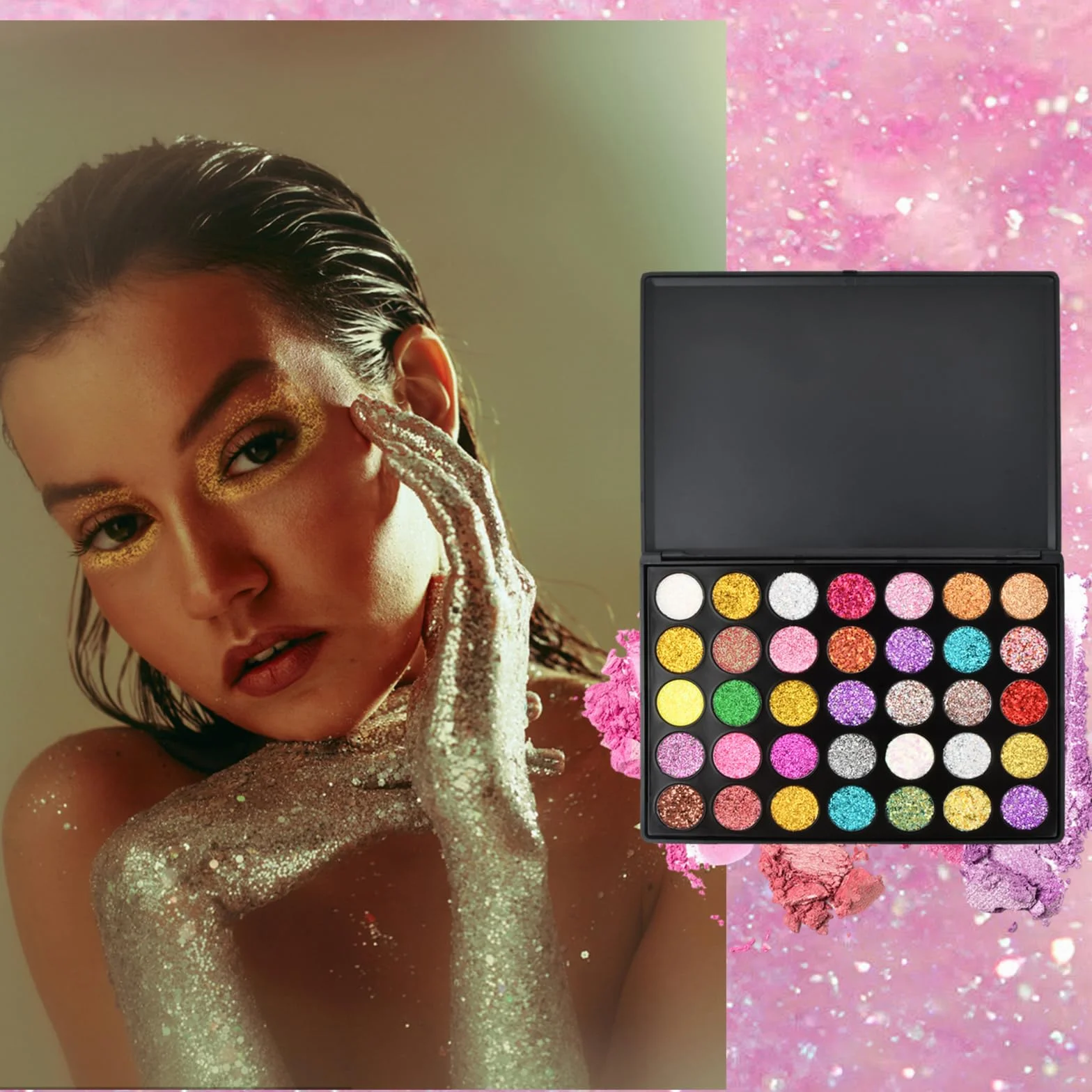 Palette Fard à Paupières Professionnel 35 Couleurs Glitter Yeux Longue Durée Scène