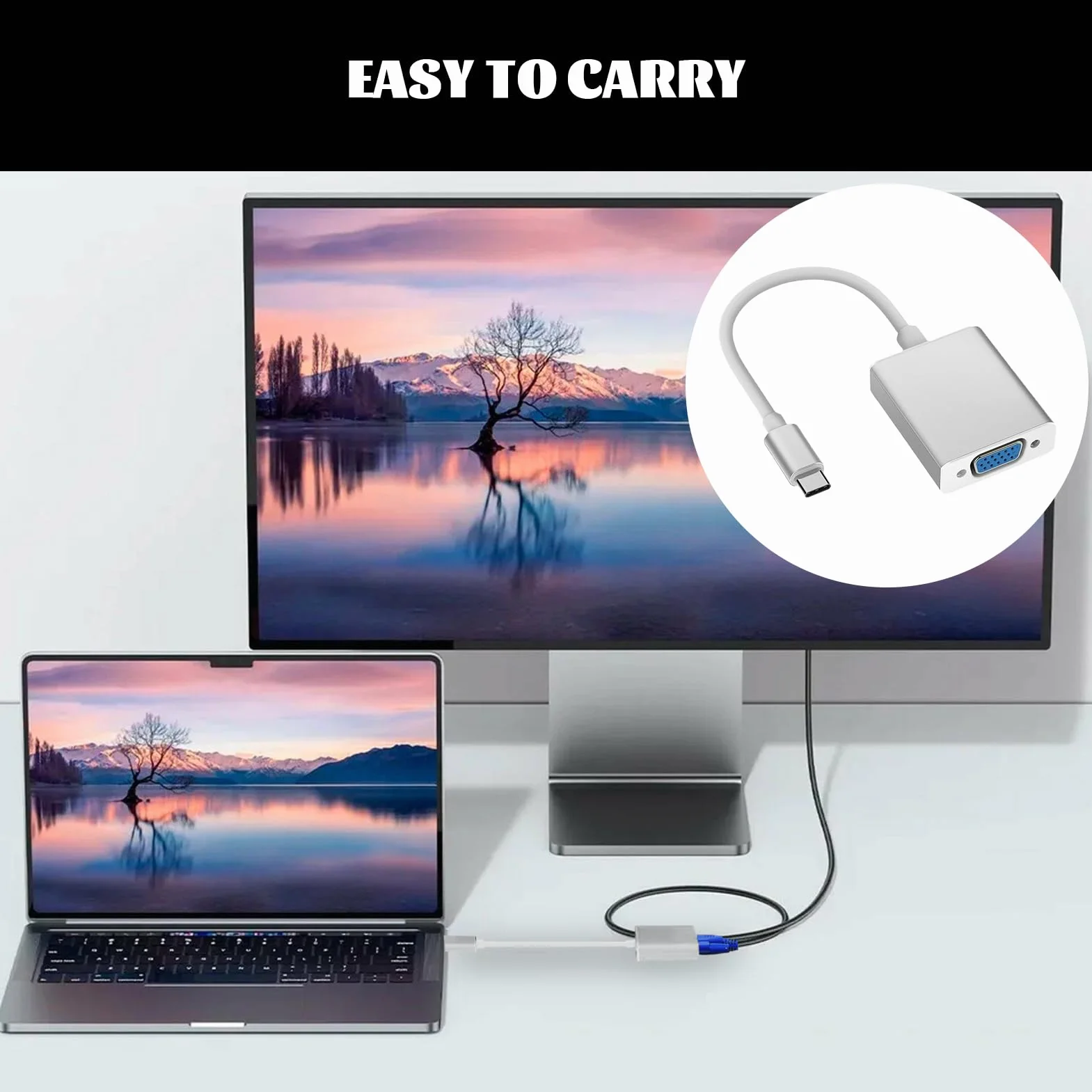 Adaptateur VGA USB-C Type C pour MacBook Pro Air iPhone 15 Plus Pro Max