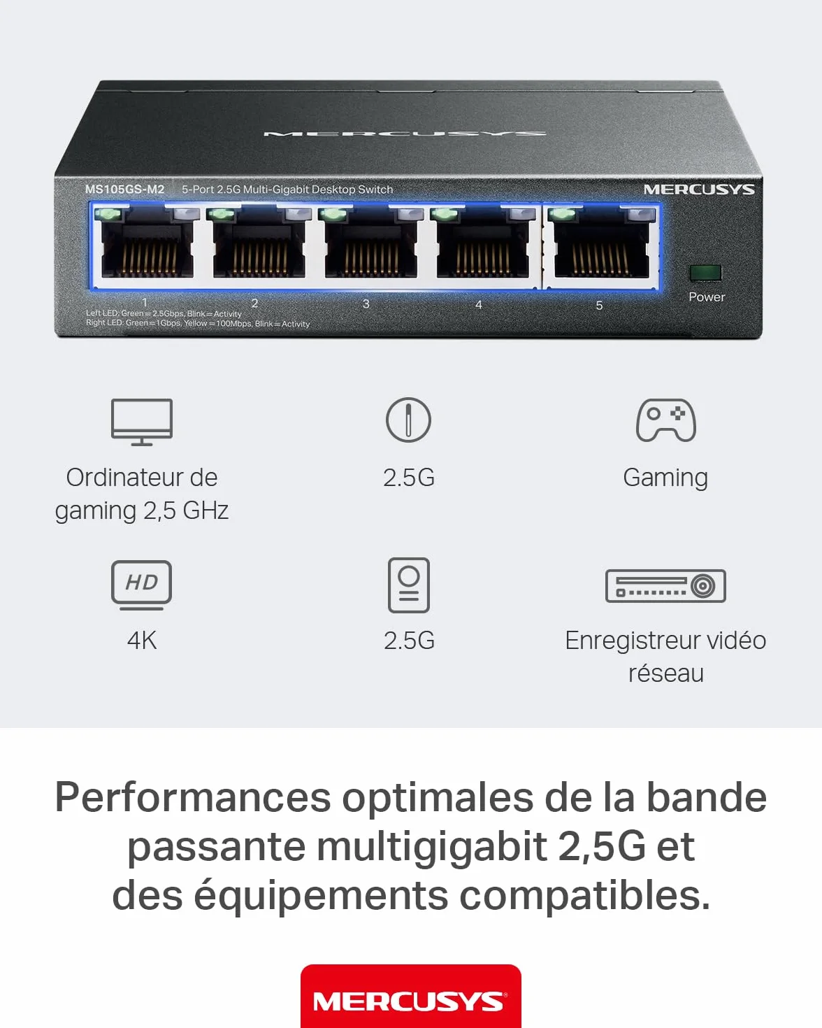 Mercusys MS105GS-M2 Switch 2.5 Gigabit 5 Porty Metalowa Obudowa