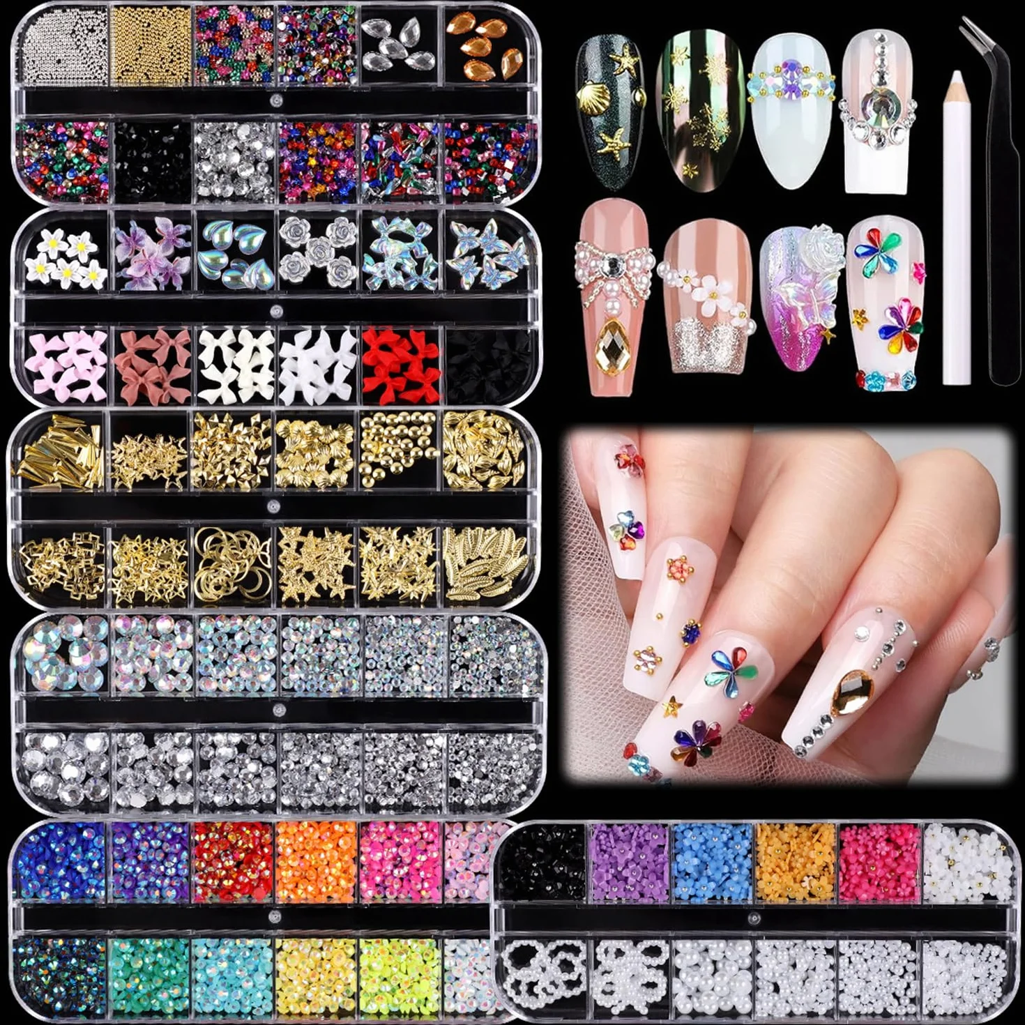 Strass Ongle Nail Art 3500 Pièces avec Pince à Epiler et Stylo de Cueillette pour Décoration