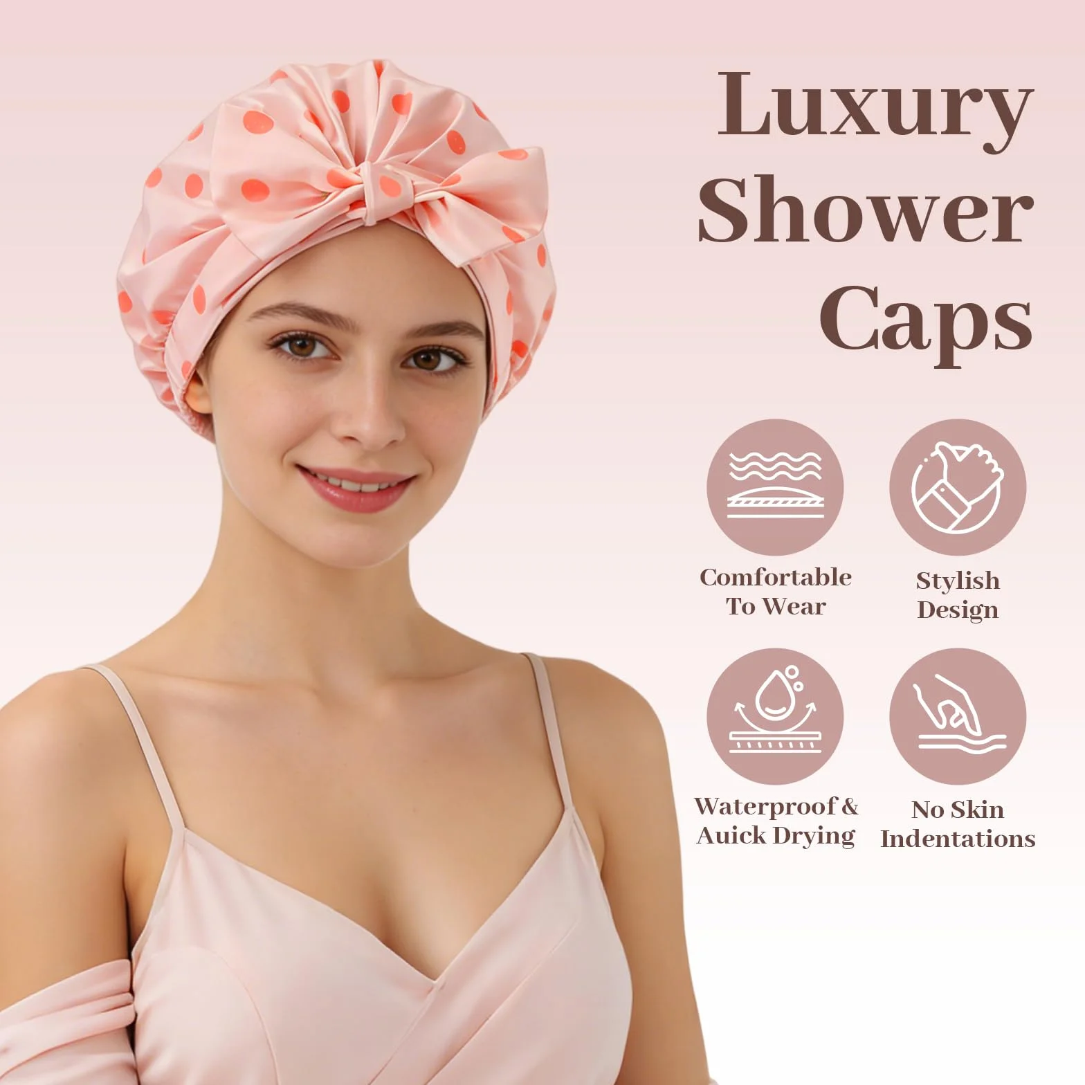 Bonnet de Douche Imperméable Réutilisable Femme, Élastique Double Couche pour Cheveux Longs Courts Bouclés