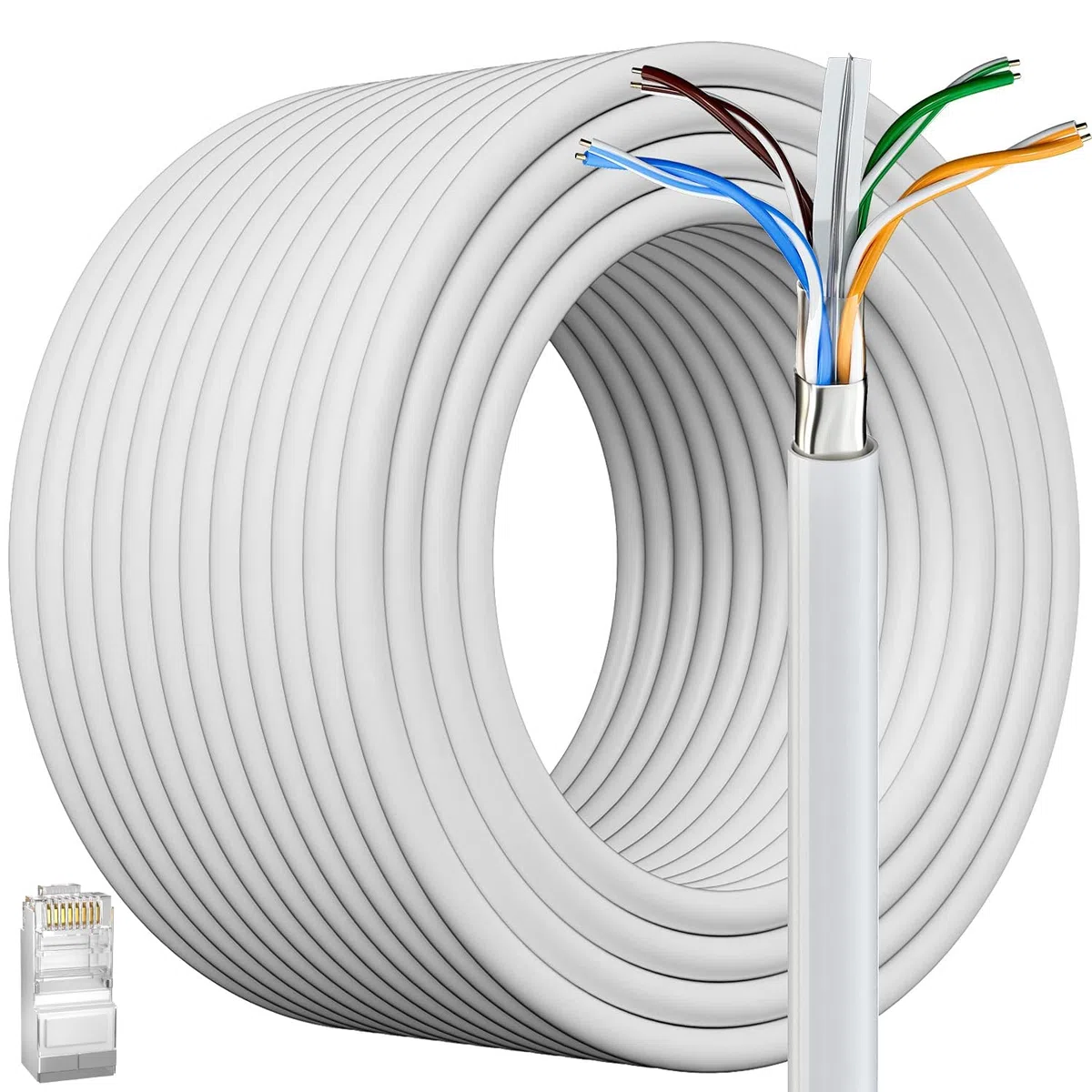 Câble Ethernet Cat 6 de 100 m (20 RJ45), pour extérieur et intérieur, câble Ethernet blindé Cat 6 à enfouissement direct, robuste 23 AWG, imperméable, résistant aux UV, câbles Internet, Cat6 de 100 m