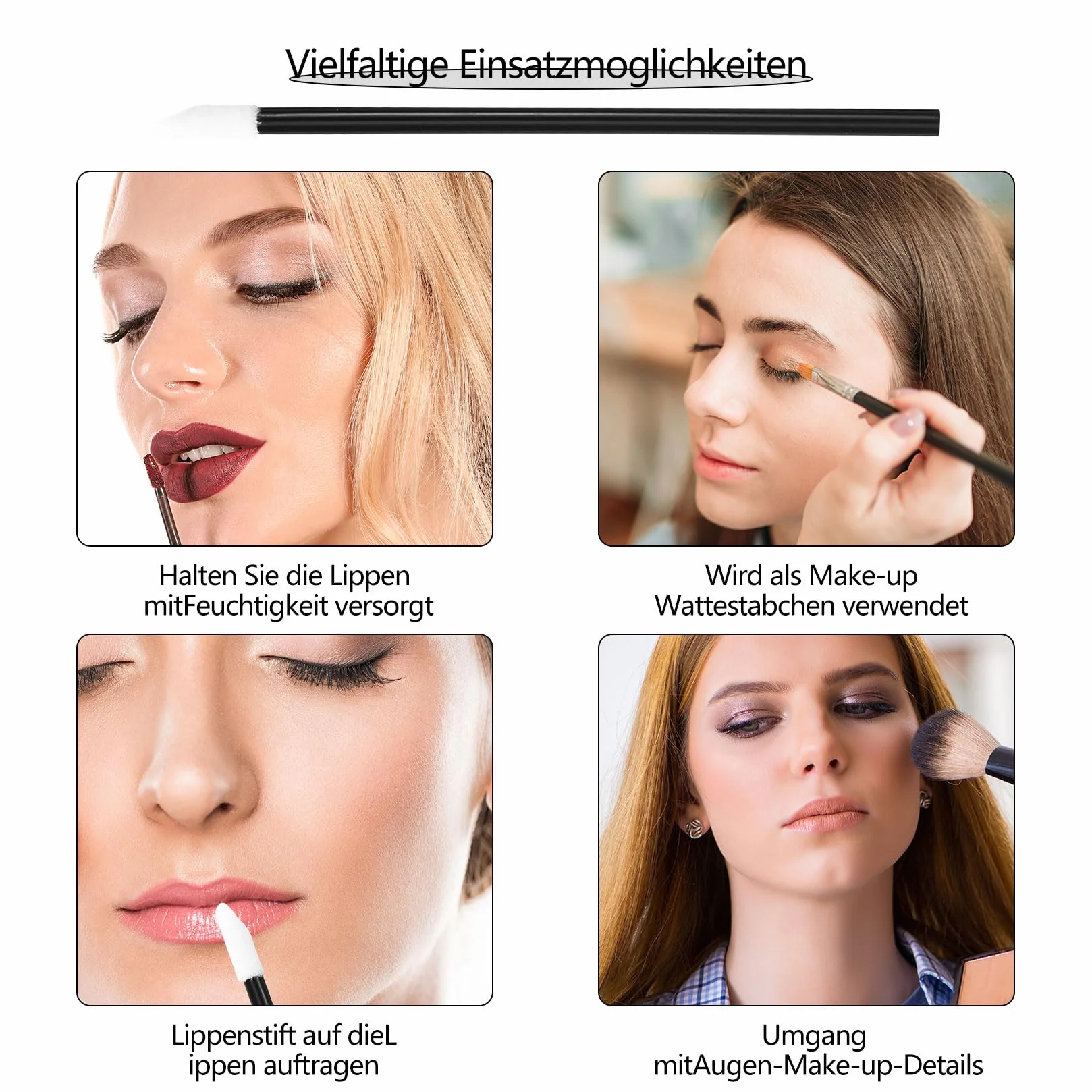 300 Pièces Pinceau à Lèvres, Applicateur de Rouge à Lèvres, Brosse à Lèvres Maquillage - Noir
