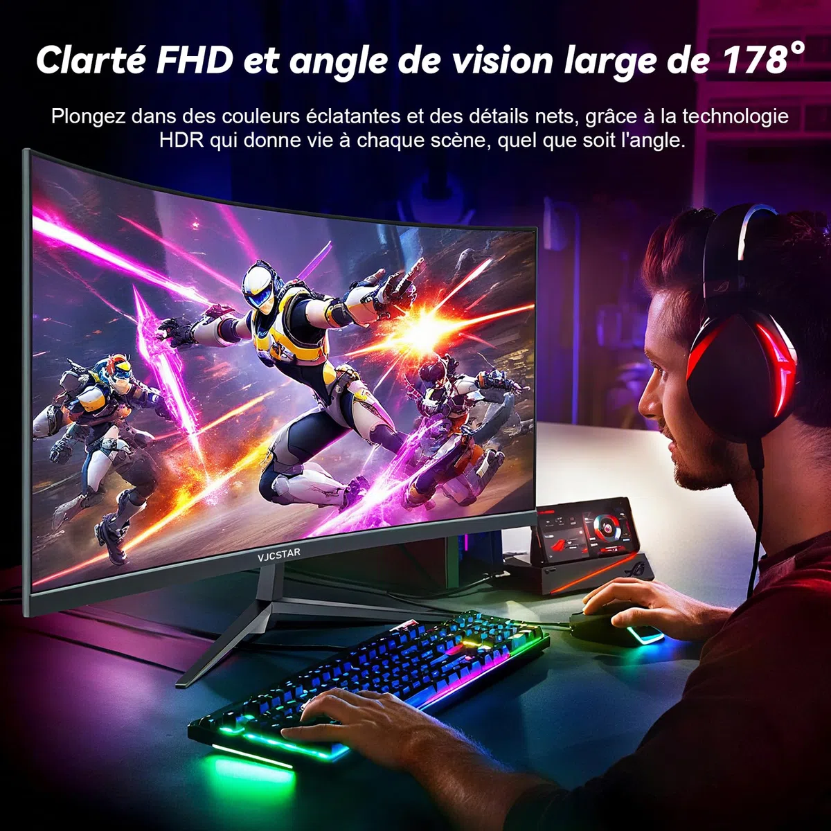 VJCSTAR Écran PC Gamer Incurvé QLED 27 Pouces, 280 Hz, FHD 1080p, 1 ms