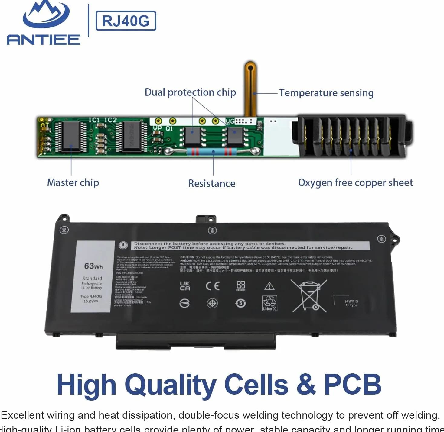 ANTIEE RJ40G Ersatz Akku für Dell Latitude 14 5420 15 5520 Precision 15 3560 15.2V