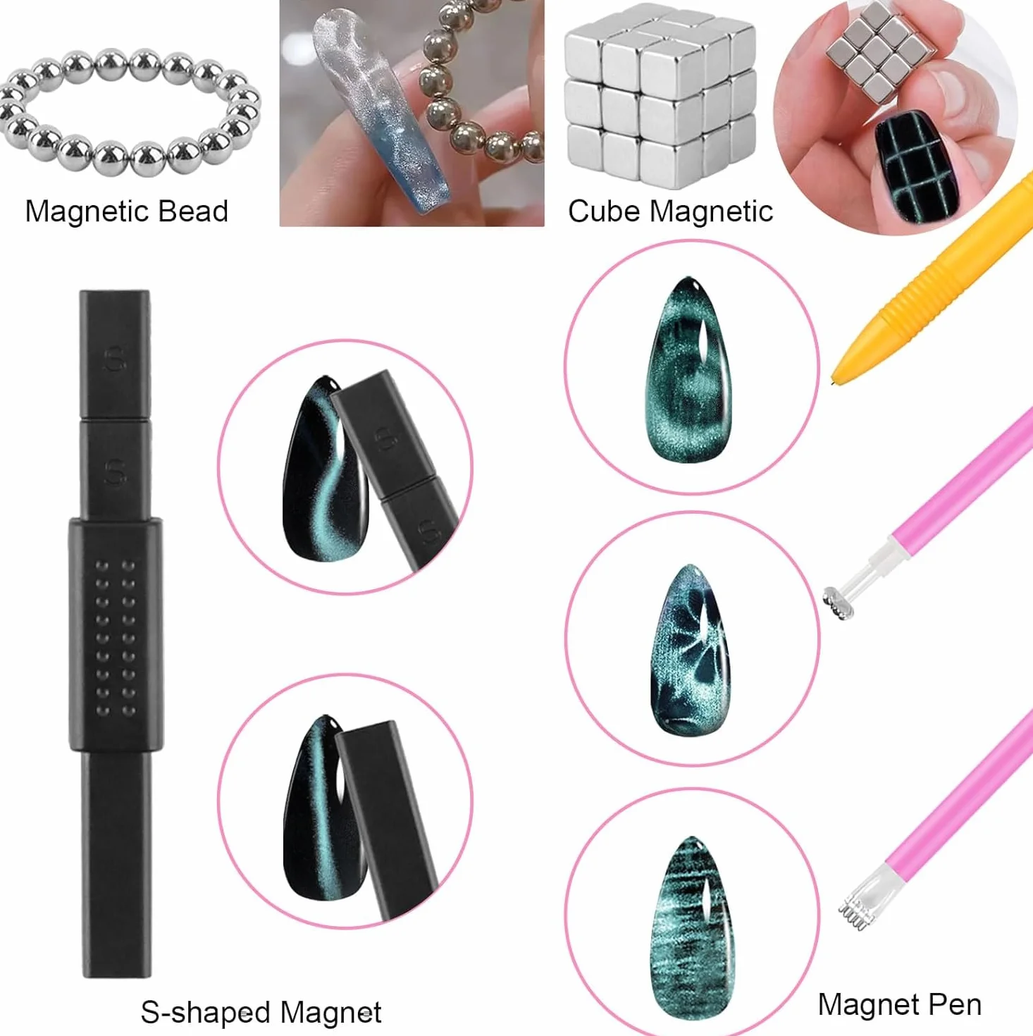 TOROKOM 54PCS Aimants Magnétiques Œil-de-Chat 3-en-1 pour Vernis Nail Art DIY