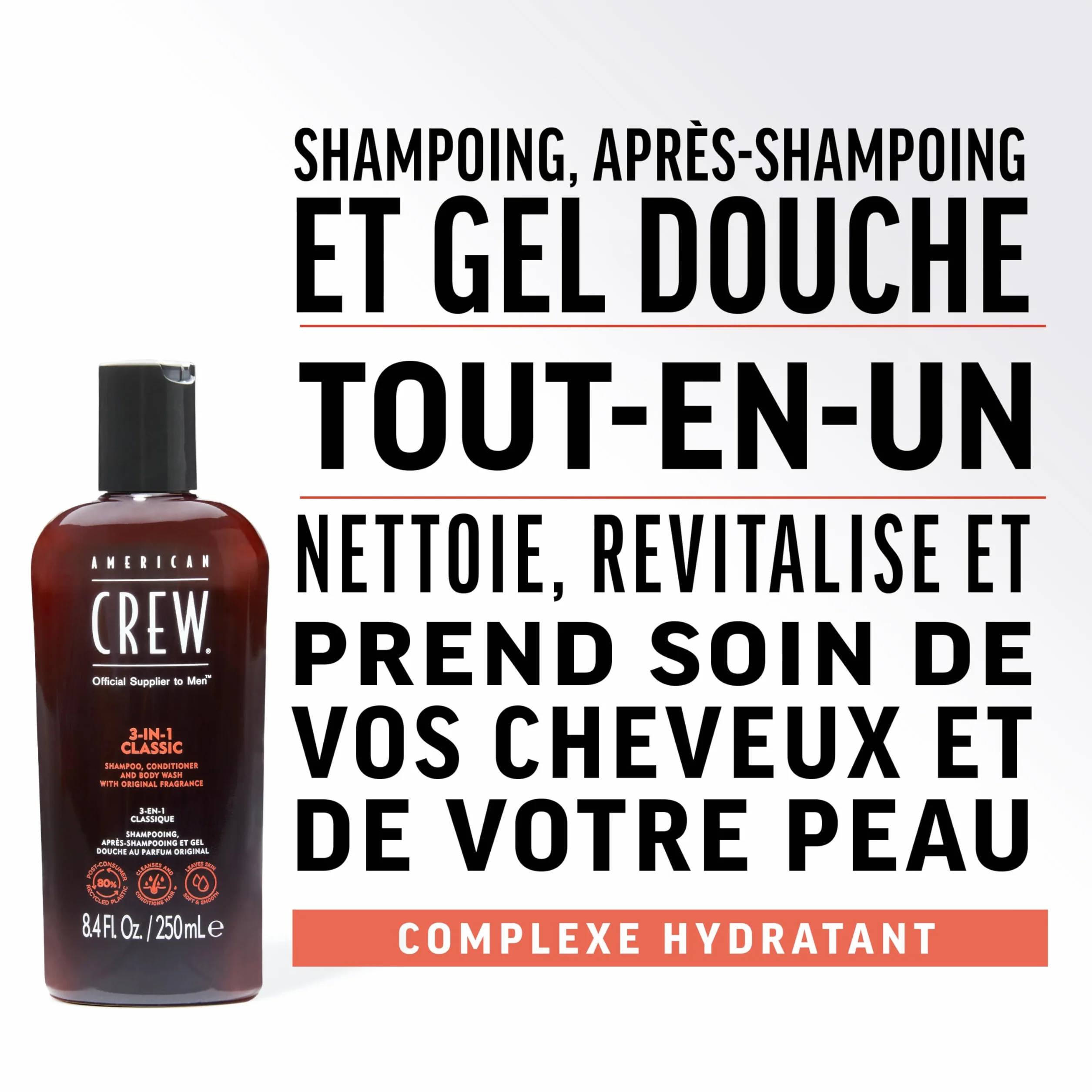 American Crew 3-En-1 Shampooing Après Shampooing Gel Douche Cheveux Corps