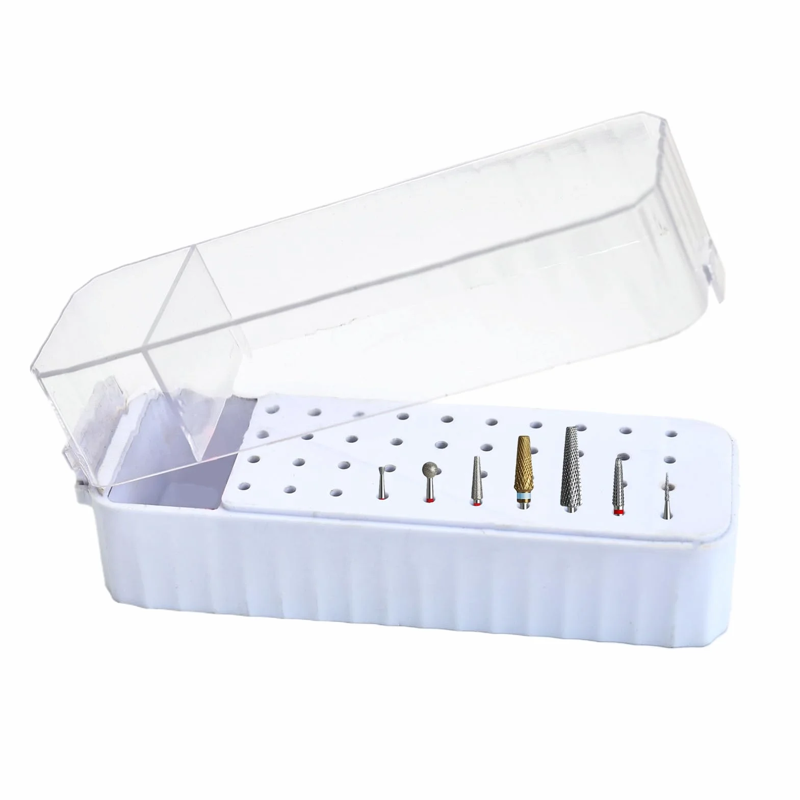Boîtier Organisateur 40 Emplacements pour Fraises de Manucure - Boîte de Rangement Transparent Anti-Poussière