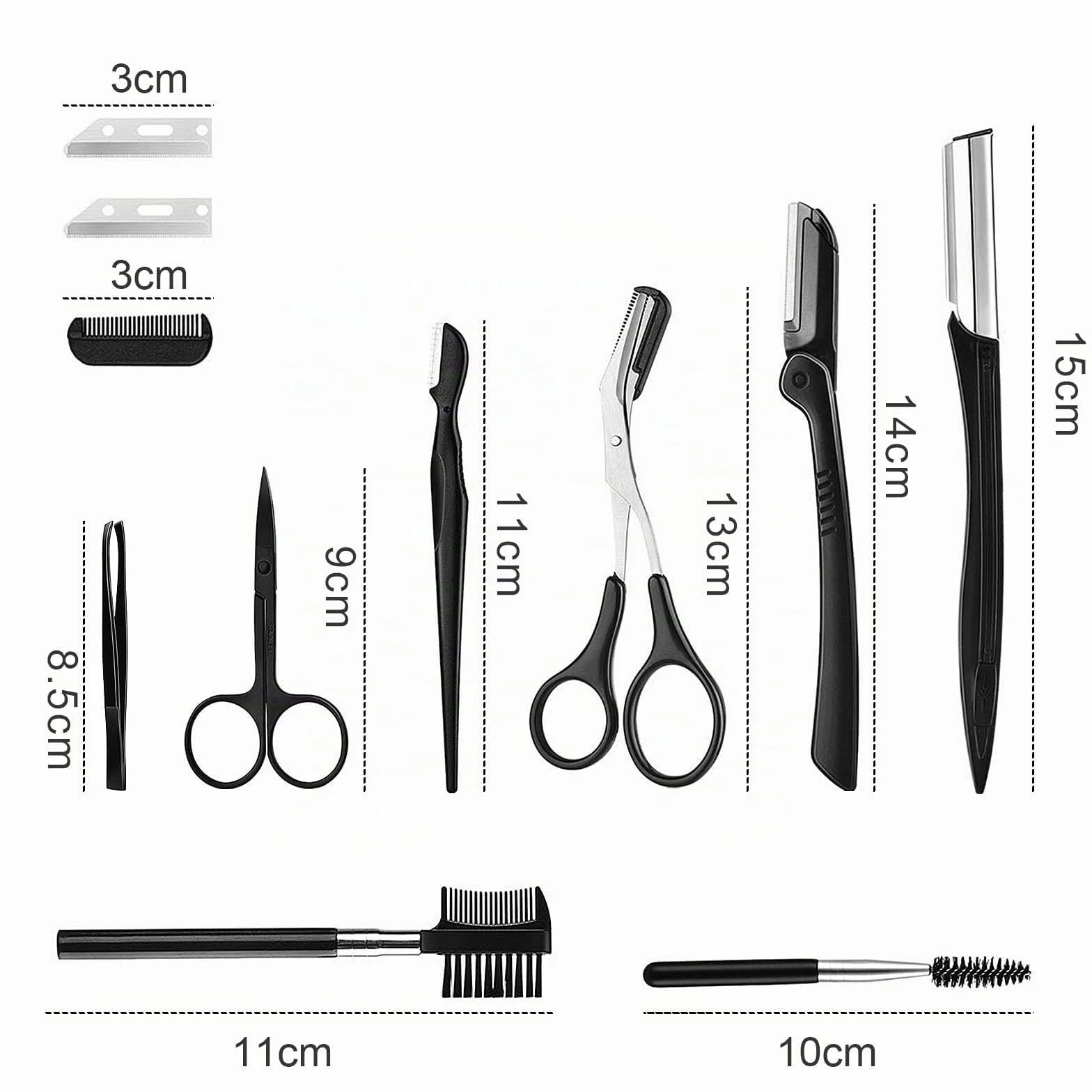 Kit de Coupe des Sourcils 11 Pcs - Outils Professionnels avec Pince à Épiler, Rasoir