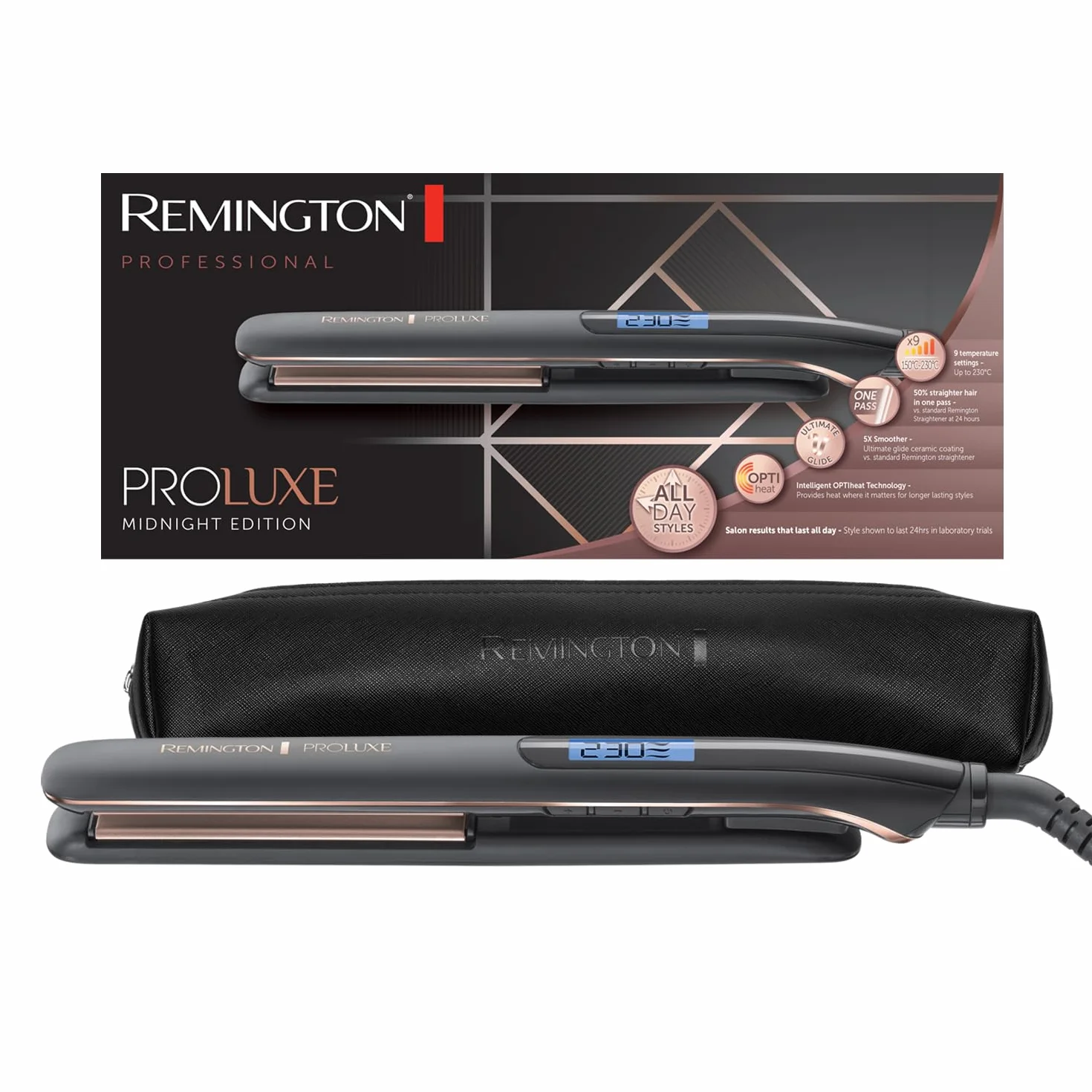 Remington Fer à Lisser PROluxe Midnight S9100B 110 mm Plaques en céramique OPTIheat