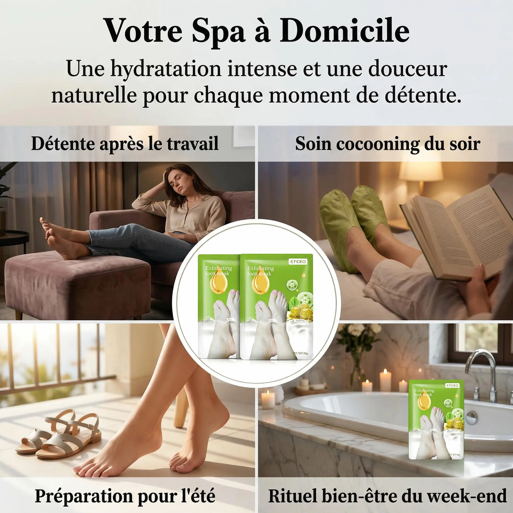 Masque Pieds Peeling Exfoliant Soin Hydratant 2 Paires Confort