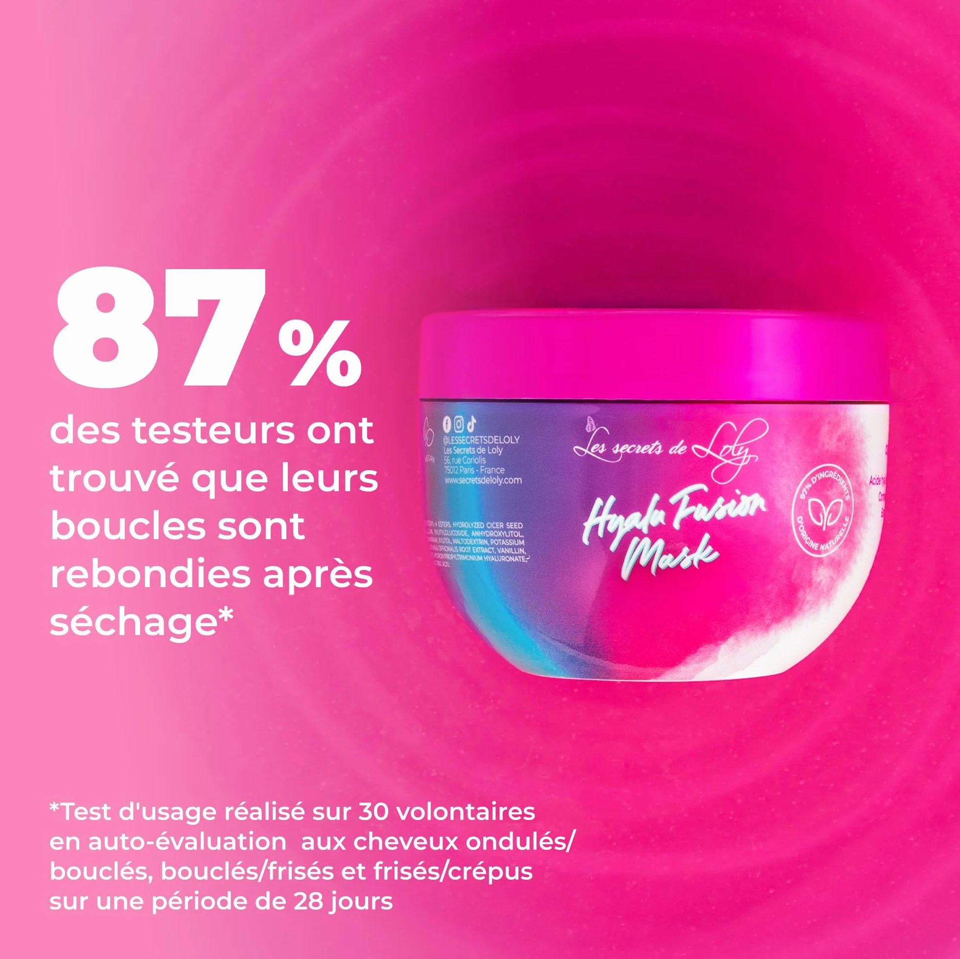 Les Secrets de Loly Hyalu Fusion Mask Masque activateur de boucles Hydratation intense Cheveux multi-texturés 300 ml