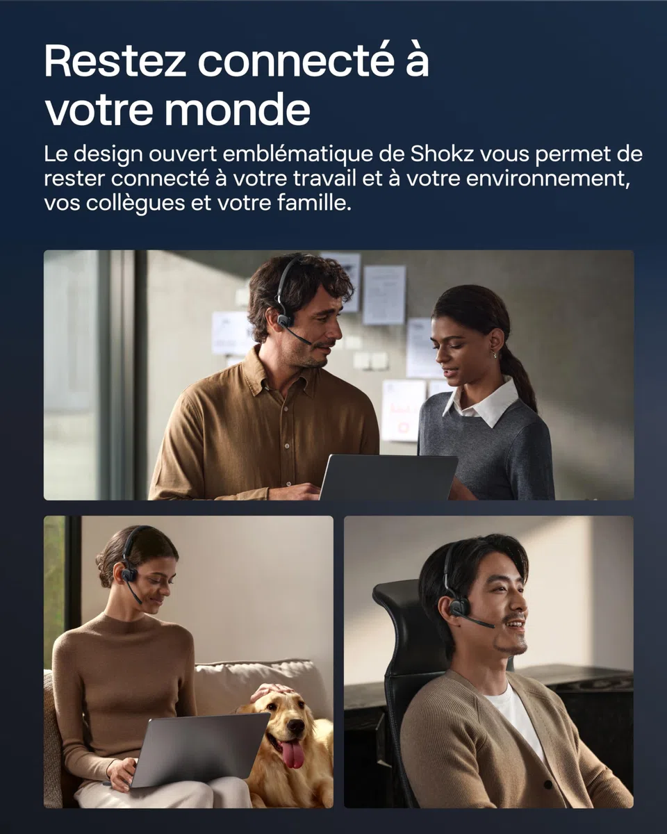 SHOKZ OpenMeet Casque à Conduction osseuse, autonomie 15 h d’autonomie