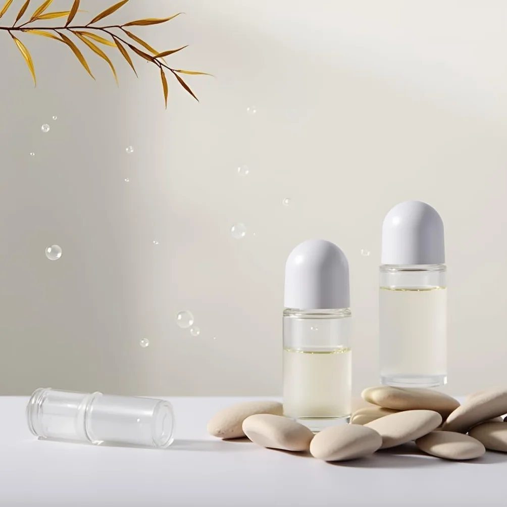 Flacons roulants vides en verre 50 ml avec bille plastique anti-fuite bouchon blanc pour huiles essentielles rechargeables