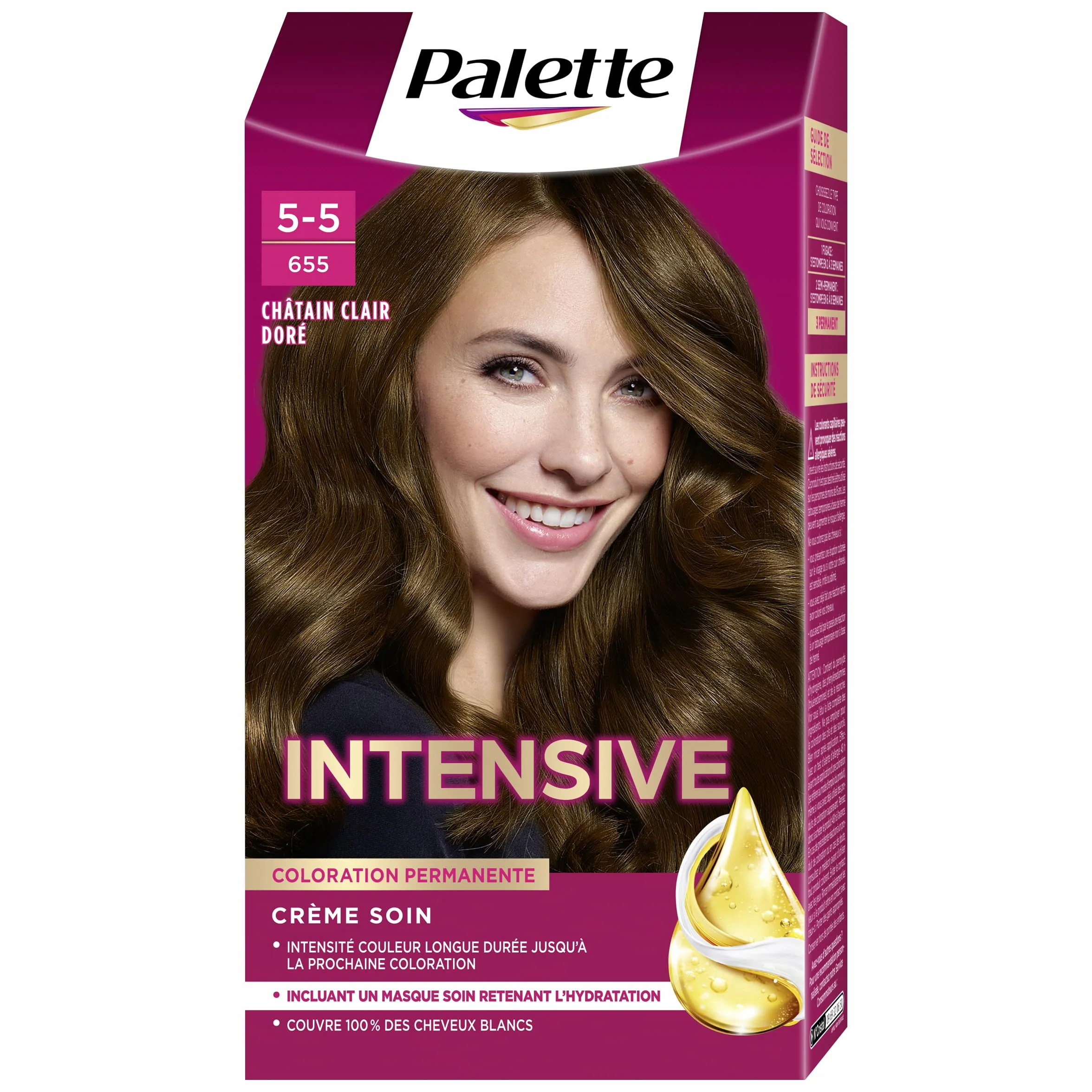 Schwarzkopf Palette Coloration Permanente Cheveux Chatain Clair Dore 655 Crème Soin 100% Cheveux Blancs 1 Unité