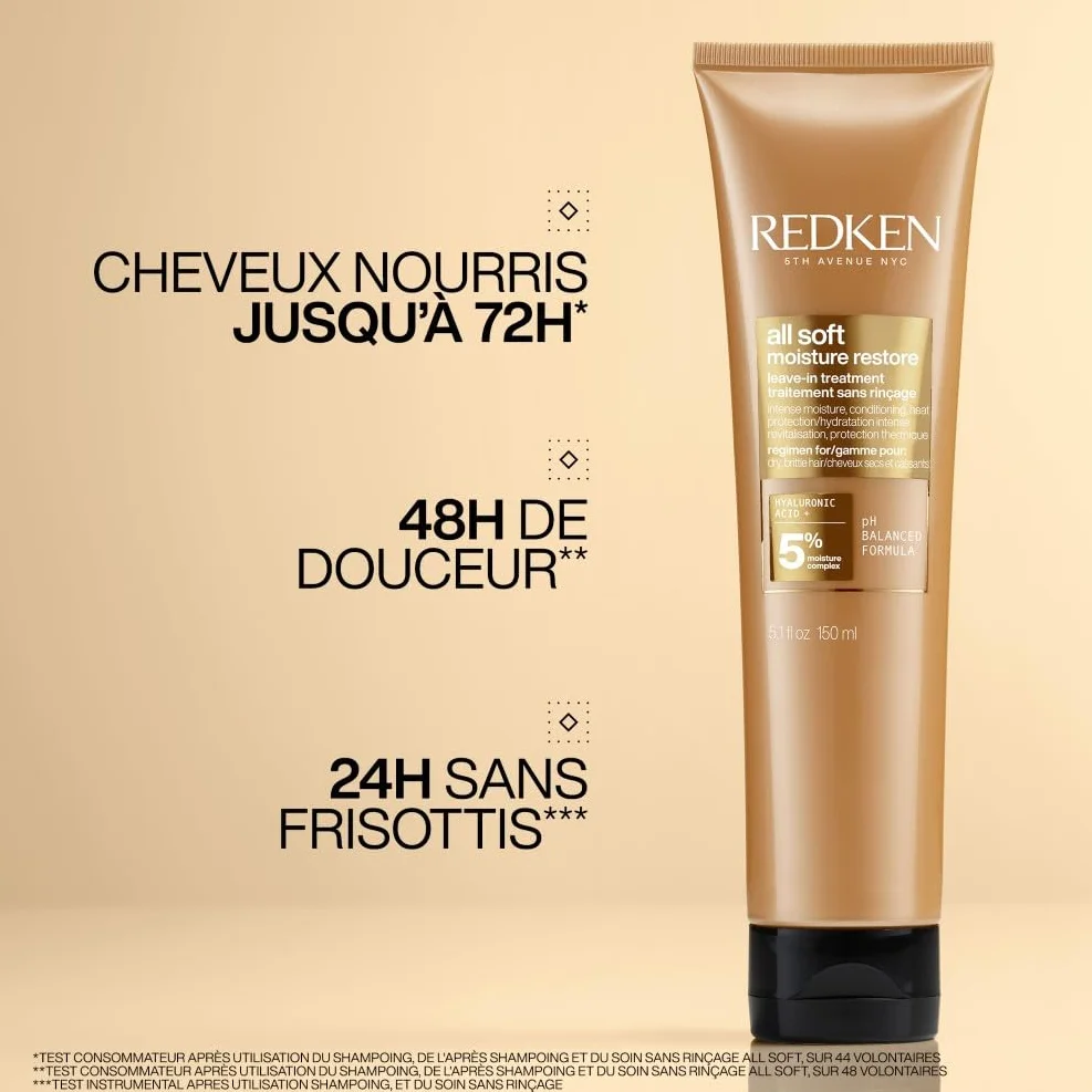 REDKEN Leave In All Soft Soin Thermoprotecteur Sans Rinçage Hydrate Retient l'Humidité 72h Cheveux Secs 150 ml