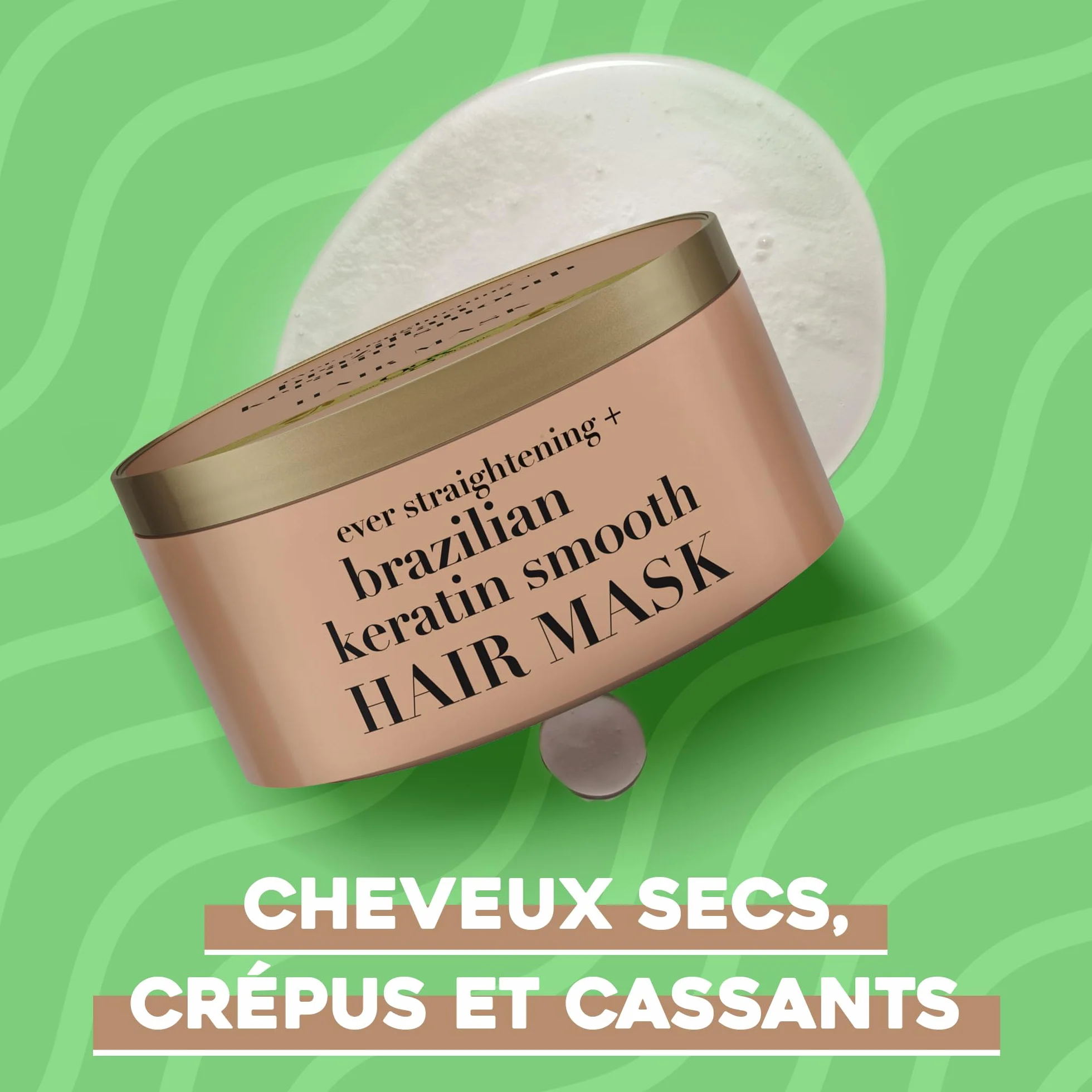 OGX Masque capillaire lissant à la kératine brésilienne 300 ml pour cheveux brillants et doux