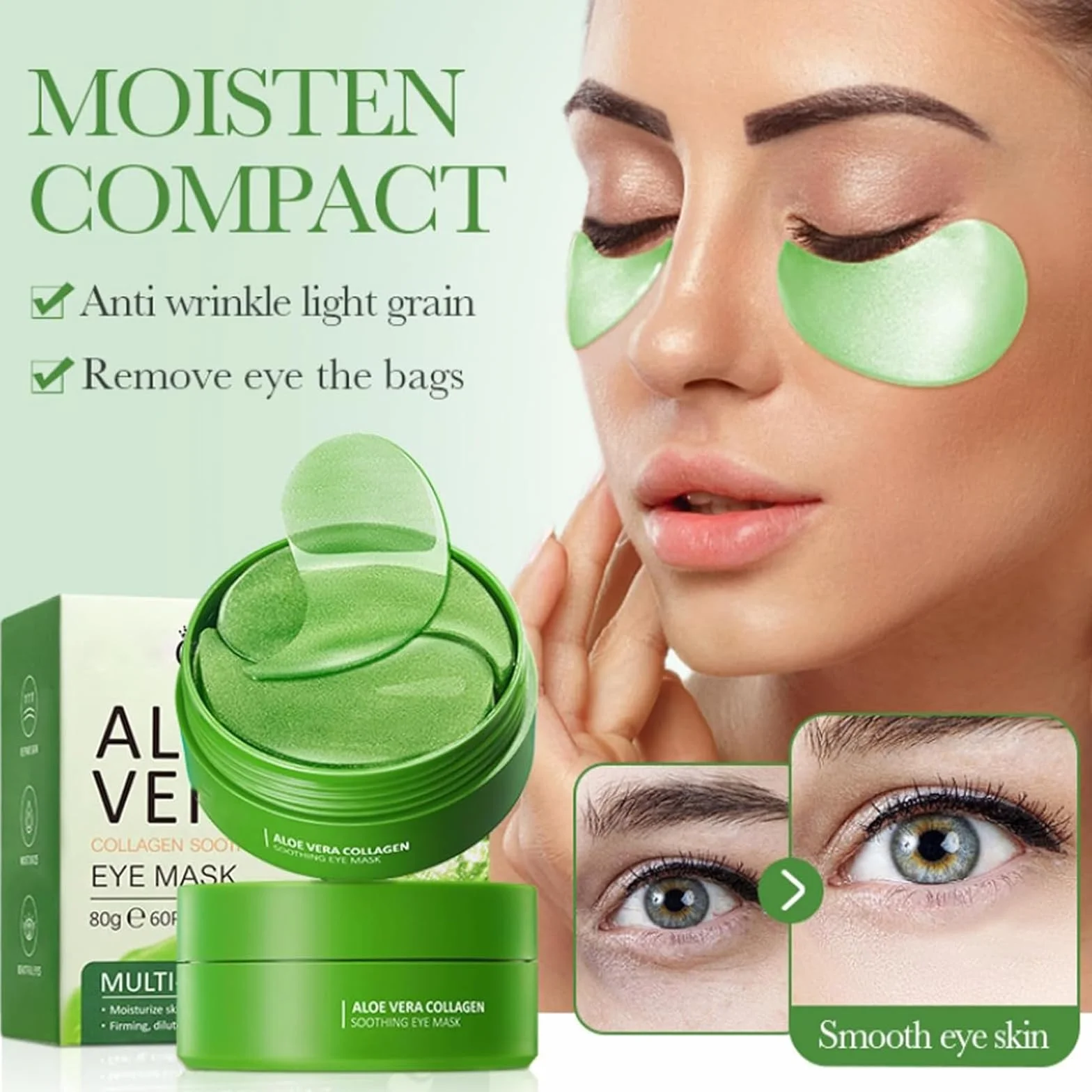 Patchs Yeux Anti Cernes 60 Pièces Aloe Vera Anti Poches Homme Femme Masque Réutilisable Hydratant Lissant