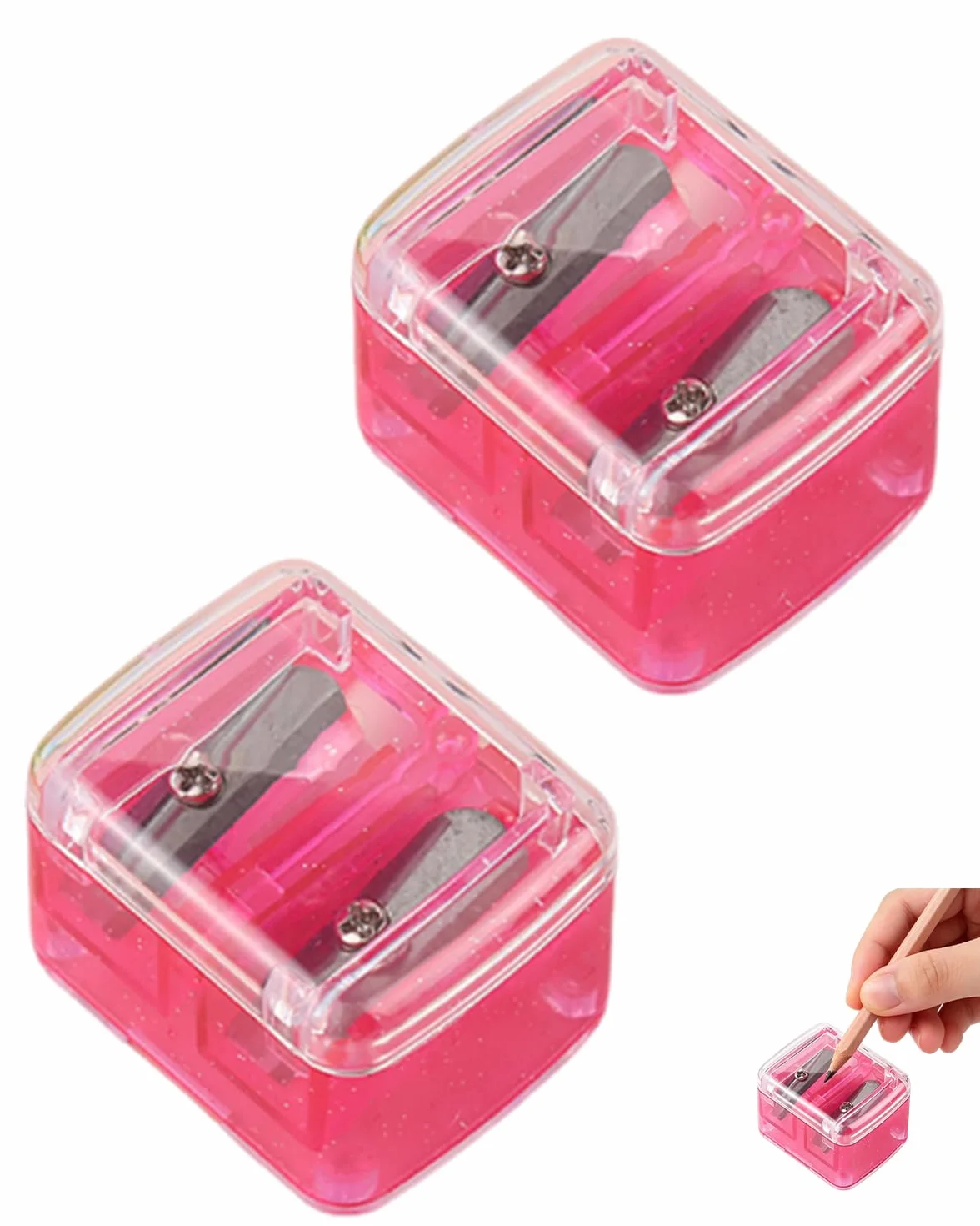 Taille-crayon Cosmétique 2 Pièces Rose Universel Lames de Précision pour Aiguiser Crayons Sourcils Lèvres Eyeliner Maquillage Yeux