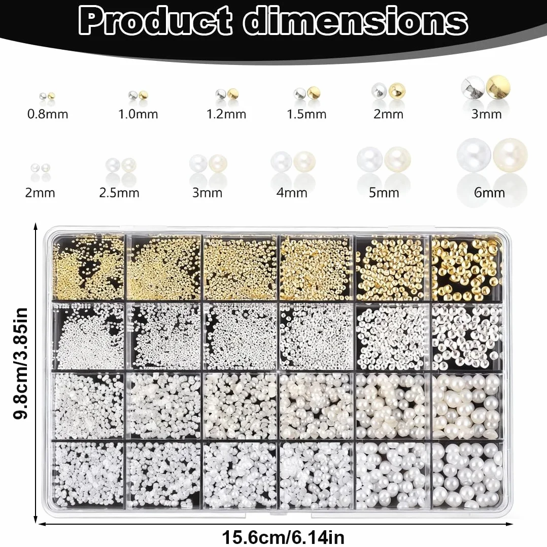 Perles plates dorées et argentées pour ongles, Strass ongle, demi-rondes blanches et beiges, Deco ongle nail art DIY