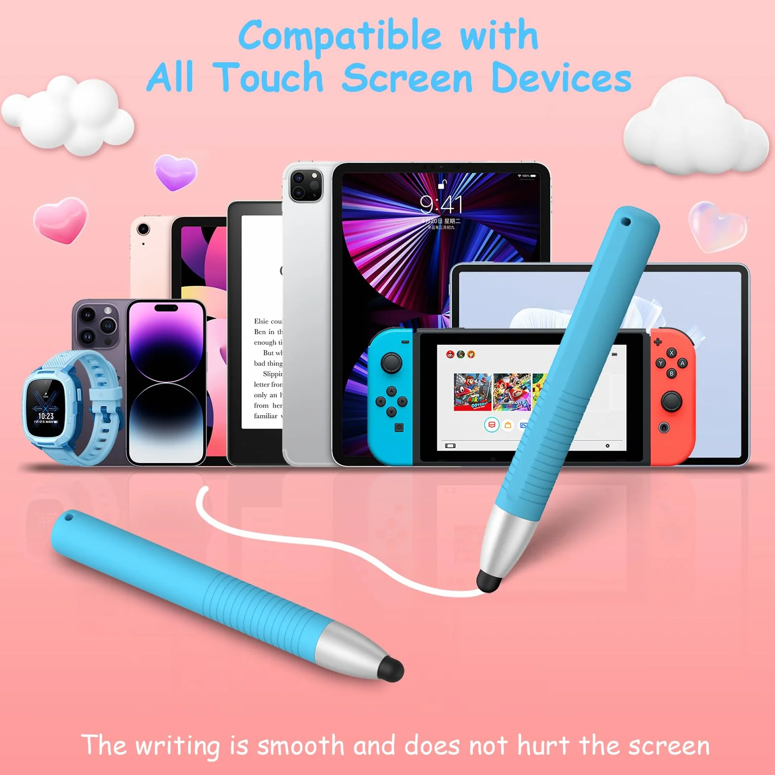 Stylet pour écran tactile adapté aux enfants, compatible iPad Fire Kindle iPhone Android (Bleu)