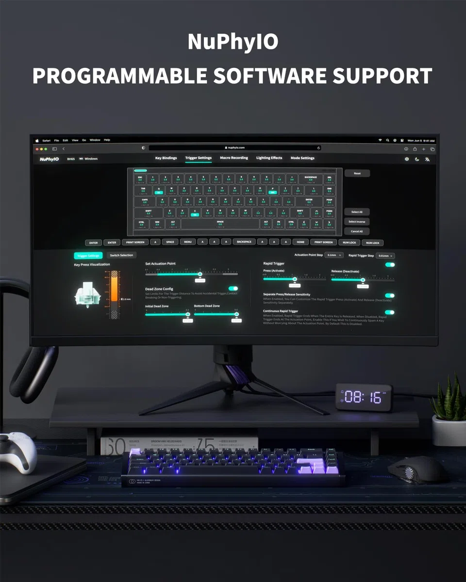 NuPhy X BH65 Clavier de jeu en aluminium 68 touches RVB, déclenchement rapide, filaire, effet Hall personnalisé, touches PBT, point d'actionnement