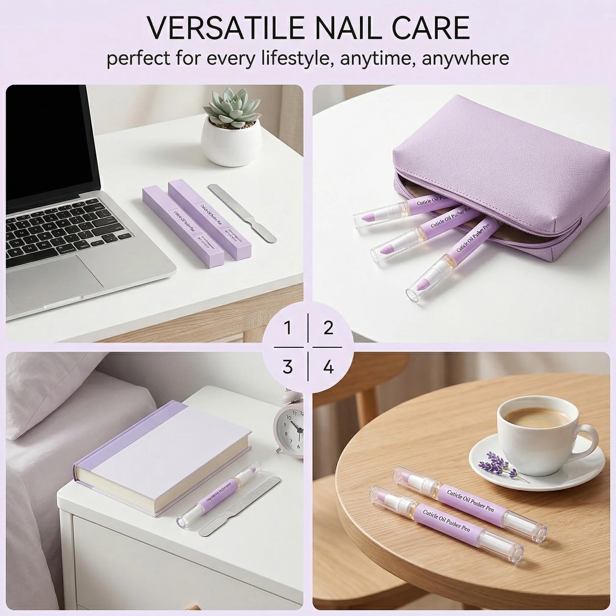 Set de stylos à huile pour cuticules 2 en 1 Pointe en céramique Parfum lavande Soin manucure portable