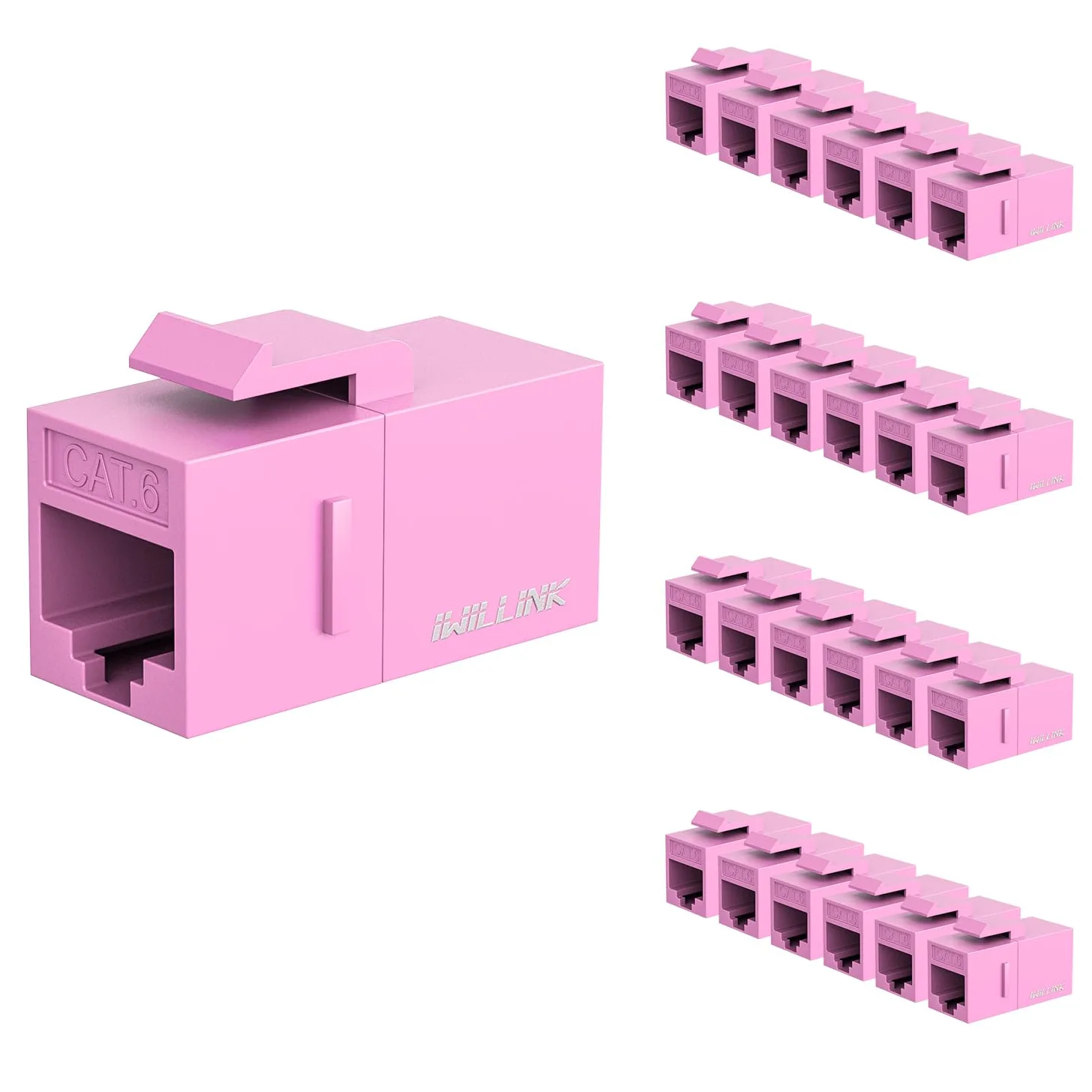 iwillink Lot de 25 coupleurs Keystone Cat6, femelle vers femelle Cat6 RJ45, coupleur Keystone UTP pour câble réseau Cat6/Cat5e/Cat5, rose