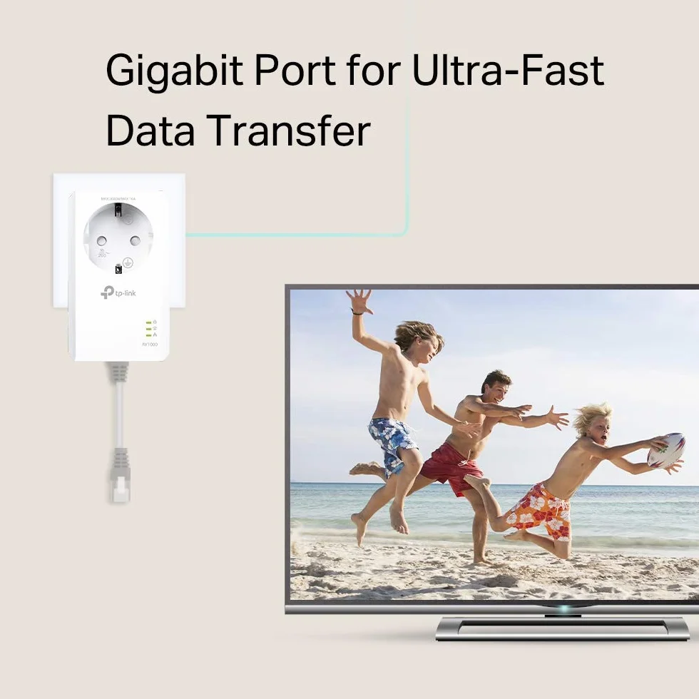 TP-Link TL-PA7017P Kit CPL AV1000 Adaptateur Powerline Gigabit Avec Prise Intégrée - 1000 Mbps, 1 Port Ethernet, Boitier Blanc, Kit de 2
