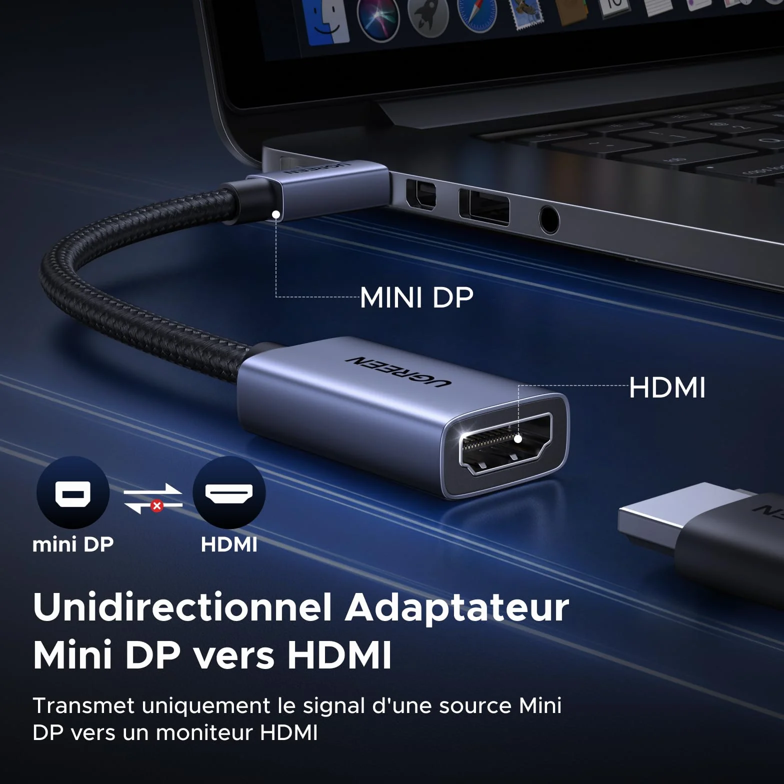 UGREEN Mini DisplayPort vers HDMI Adaptateur 4K 30Hz Thunderbolt 1/2 Unidirectionnel Compatible Mac Mini MacBook Air Pro Moniteur HDTV