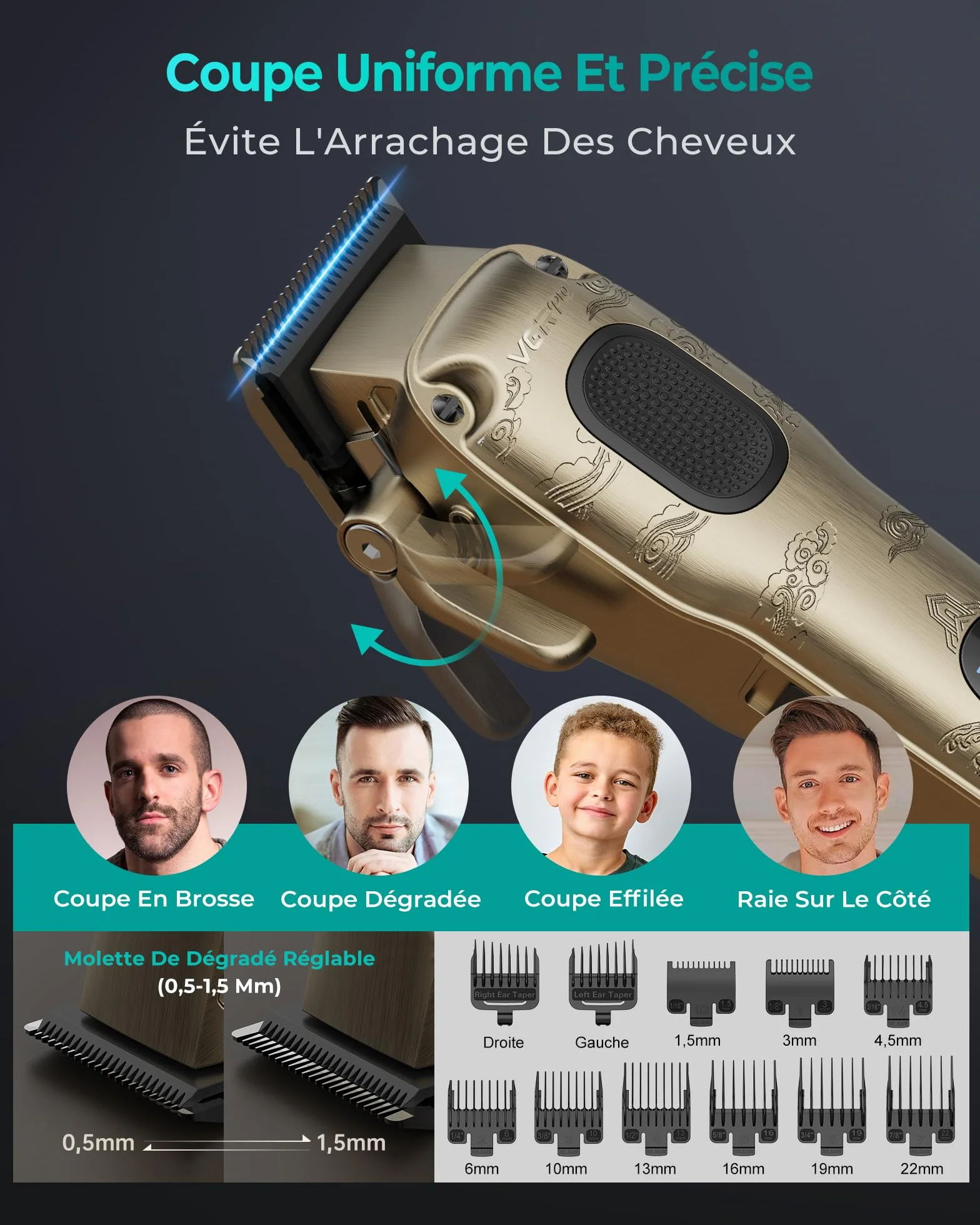 VGRPRO Professionnel Tondeuse Cheveux Homme sans Fil avec Écran LED, Kit de Coupe Électrique pour Maison & Coiffeur